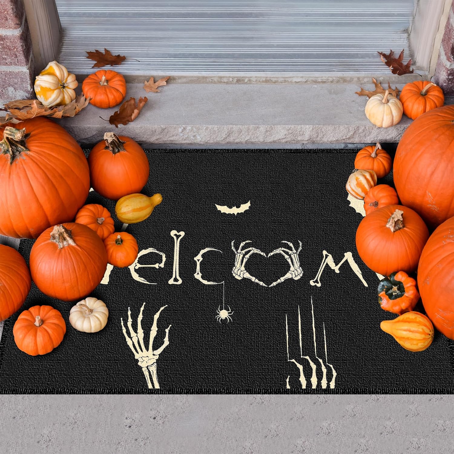 Tapete de puerta de Halloween para interiores y exteriores, decoración de Halloween, antideslizante, divertida decoración de calavera para
