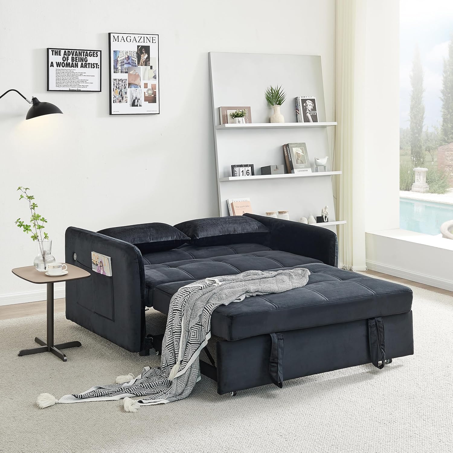 Sofá biplaza convertible 3 en 1, sofá futón con cama extraíble, sofá biplaza pequeño con respaldo reclinable, muebles de sala de estar, sofá cama,