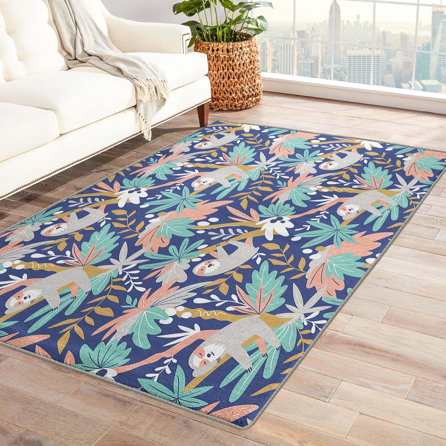 ZDABAOEC Alfombra de perezoso para niños, alfombra de 6 x 9 pies, bonita alfombra de área de animales para decoración de dormitorio y habitación,