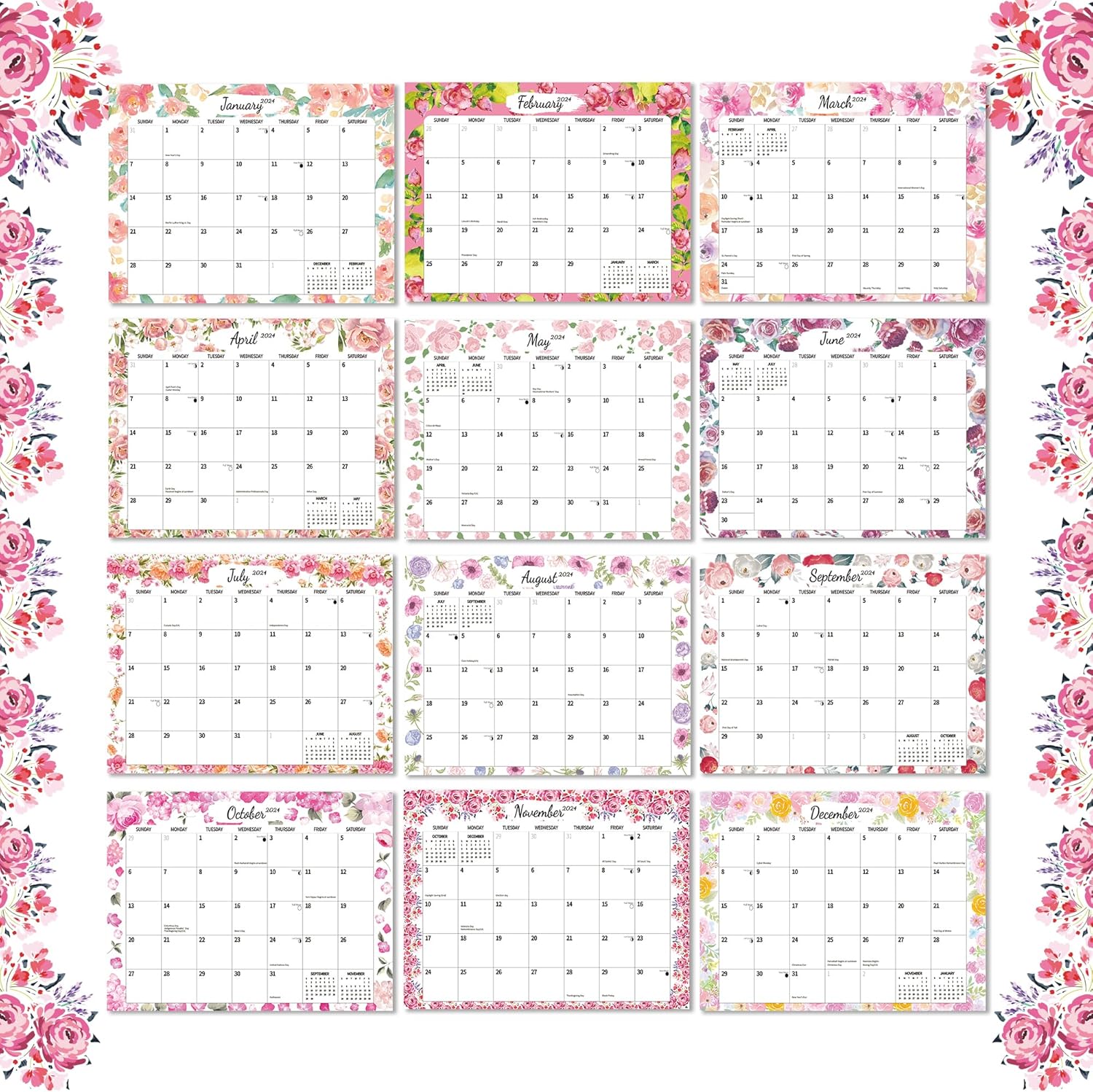 Calendario de pared 2024, calendario 2024, calendario colgante de papel de pared de noviembre de 2023 a diciembre de 2024, 14 meses de grosor, 11 x