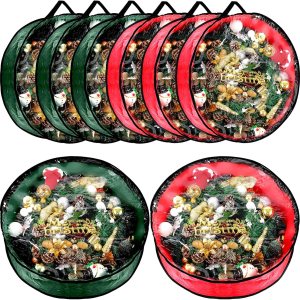 Dunzy 8 bolsas de almacenamiento para coronas de Navidad, contenedor de guirnalda para coronas, de tela resistente a desgarros, cajas redondas con Dunzy 8 bolsas de almacenamiento para coronas de Navidad, contenedor de guirnalda para coronas, de tela resistente a desgarros, cajas redondas con