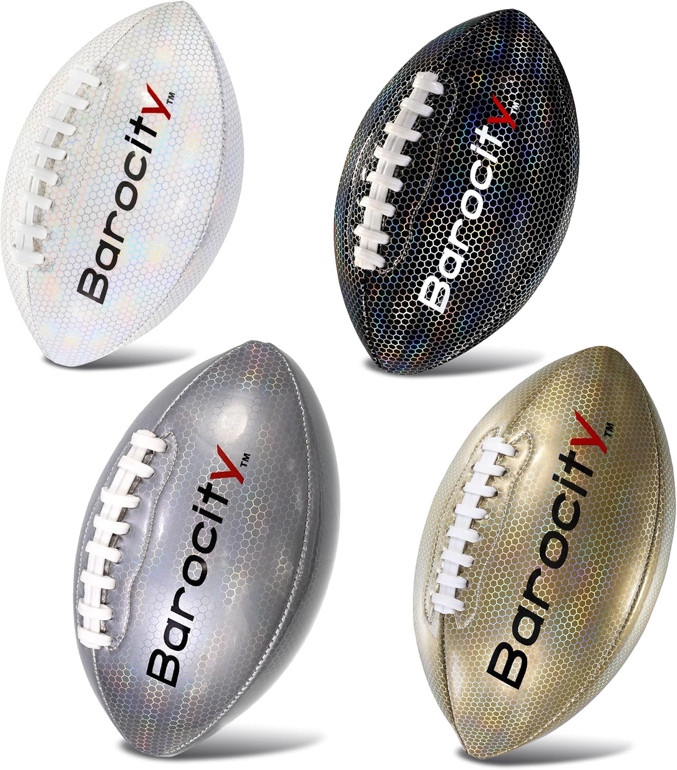 Footballs for Kids – Reflective Iridescent Rainbow Hex Pattern Boy and Girl Official Match Football – 4 Premium Durable Training Balls