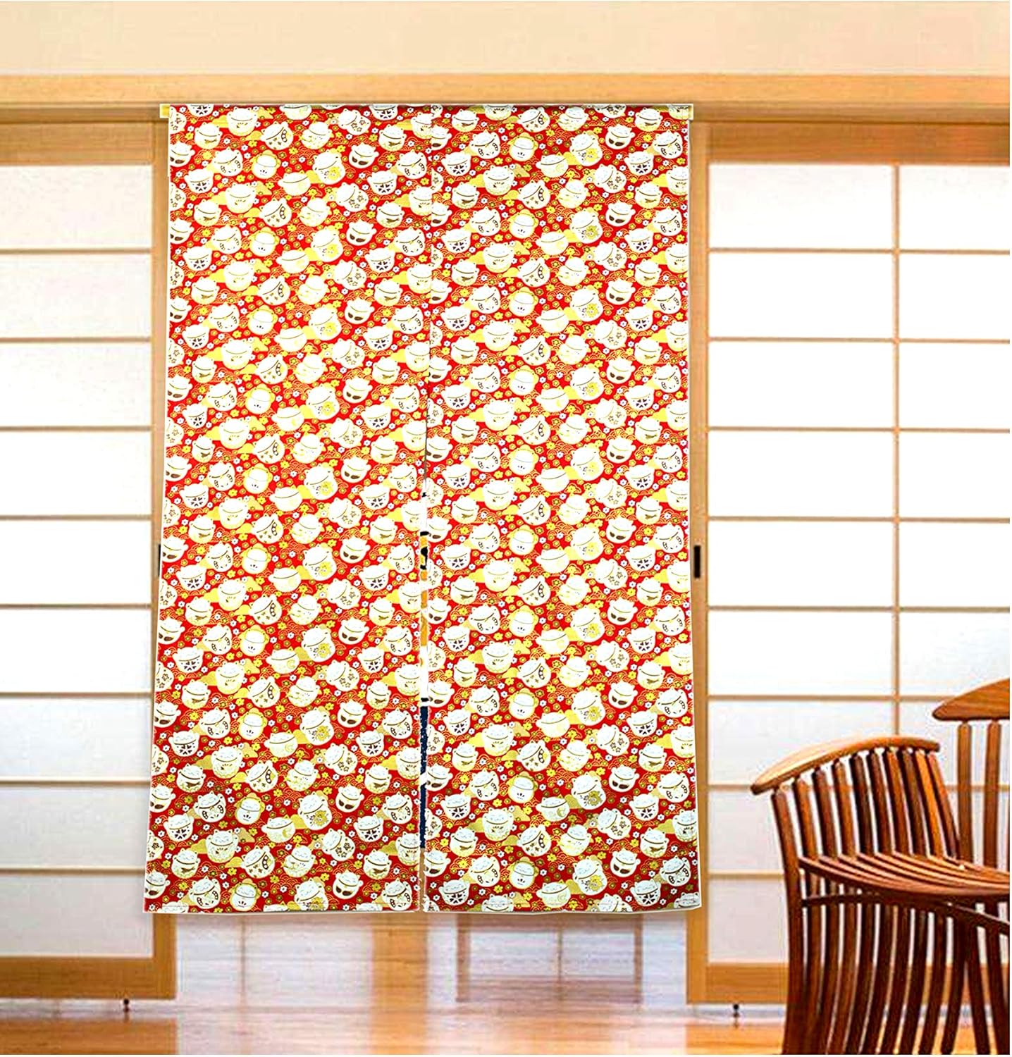 SVY Tapiz japonés Noren para puerta con patrón de gato de la fortuna, 100% algodón flameado para decoración de cocina y baño, tamaño grande