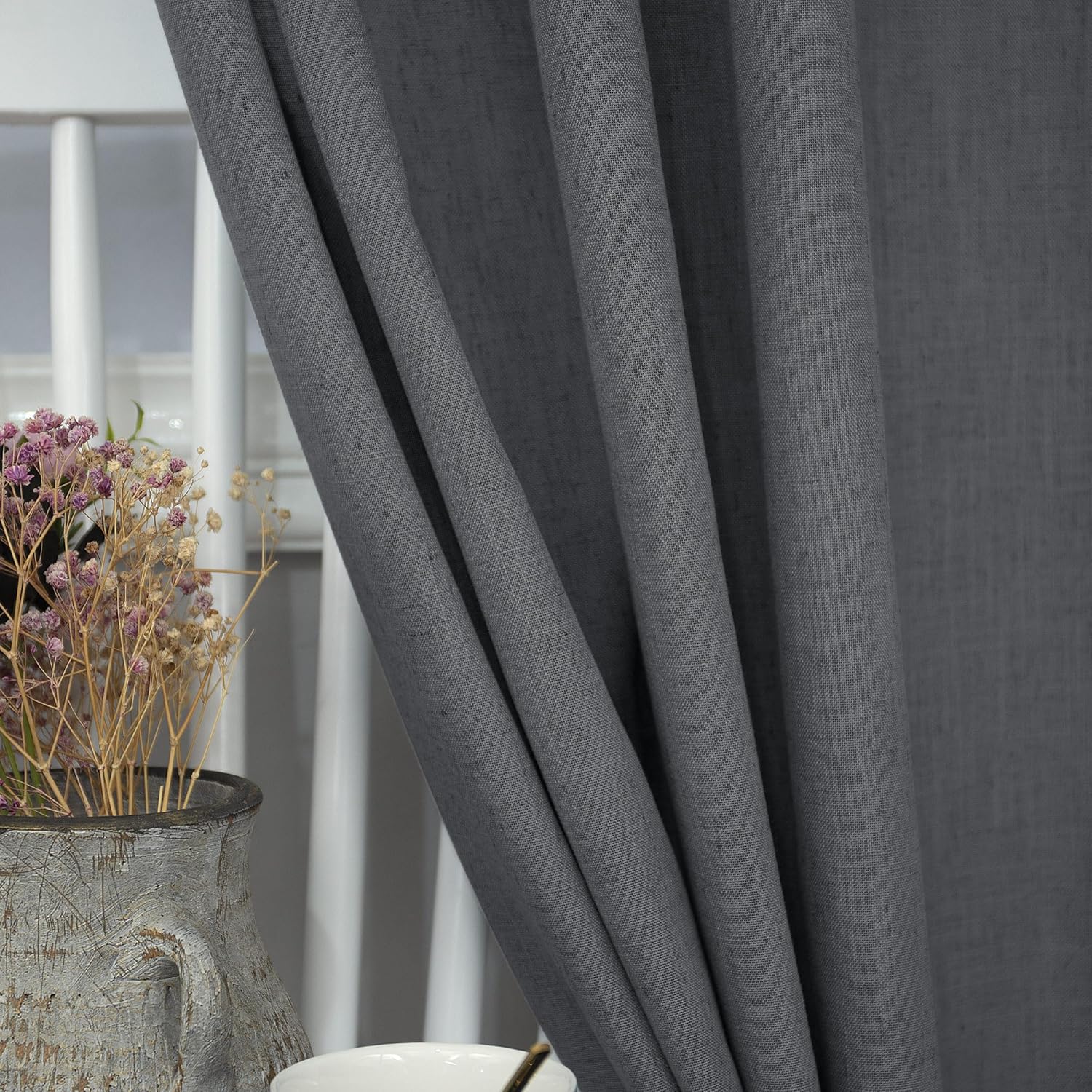 Pitalk Cenefa gris oscuro para ventana de 18 pulgadas de largo, cenefa de cocina de lino transparente de algodón para baño, cenefa para sala de