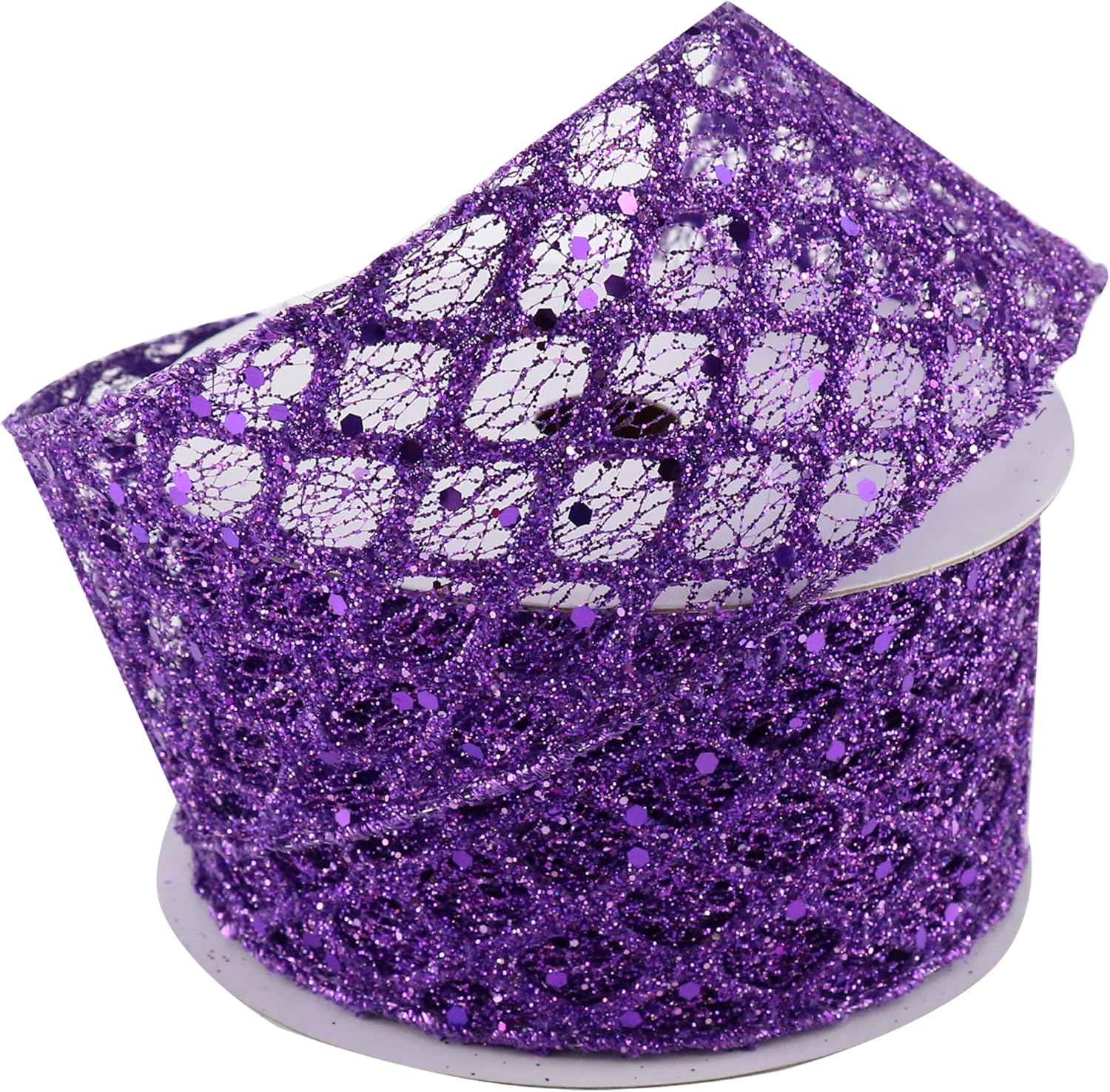 Cinta morada con alambre de 2.5 pulgadas x 10 yardas, cinta con alambre con purpurina, cinta morada para Halloween, decoraciones de Navidad,