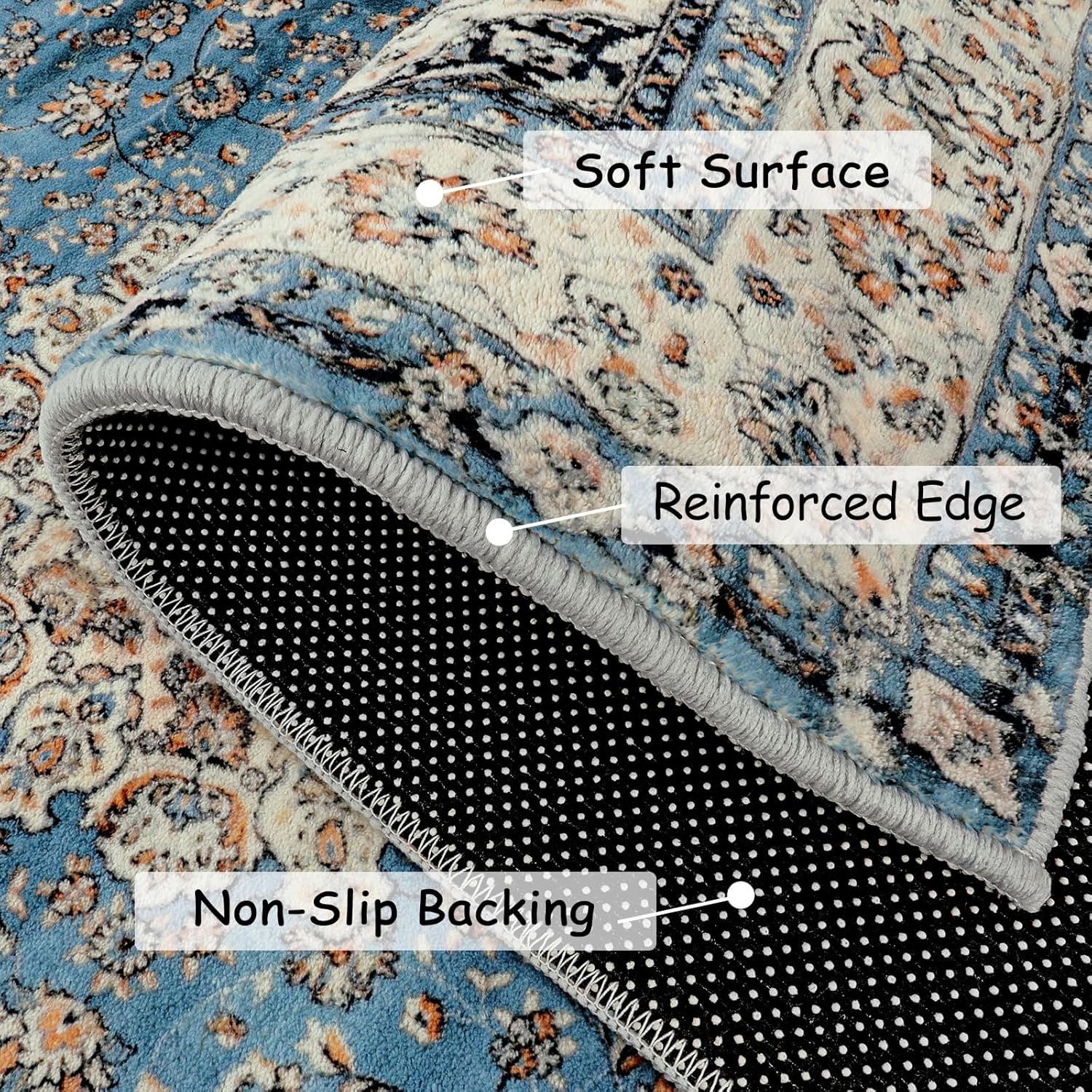 Lahome Alfombra redonda de medallón floral oriental, alfombra redonda pequeña azul de 3 pies, suave, antideslizante, lavable, alfombra de baño,