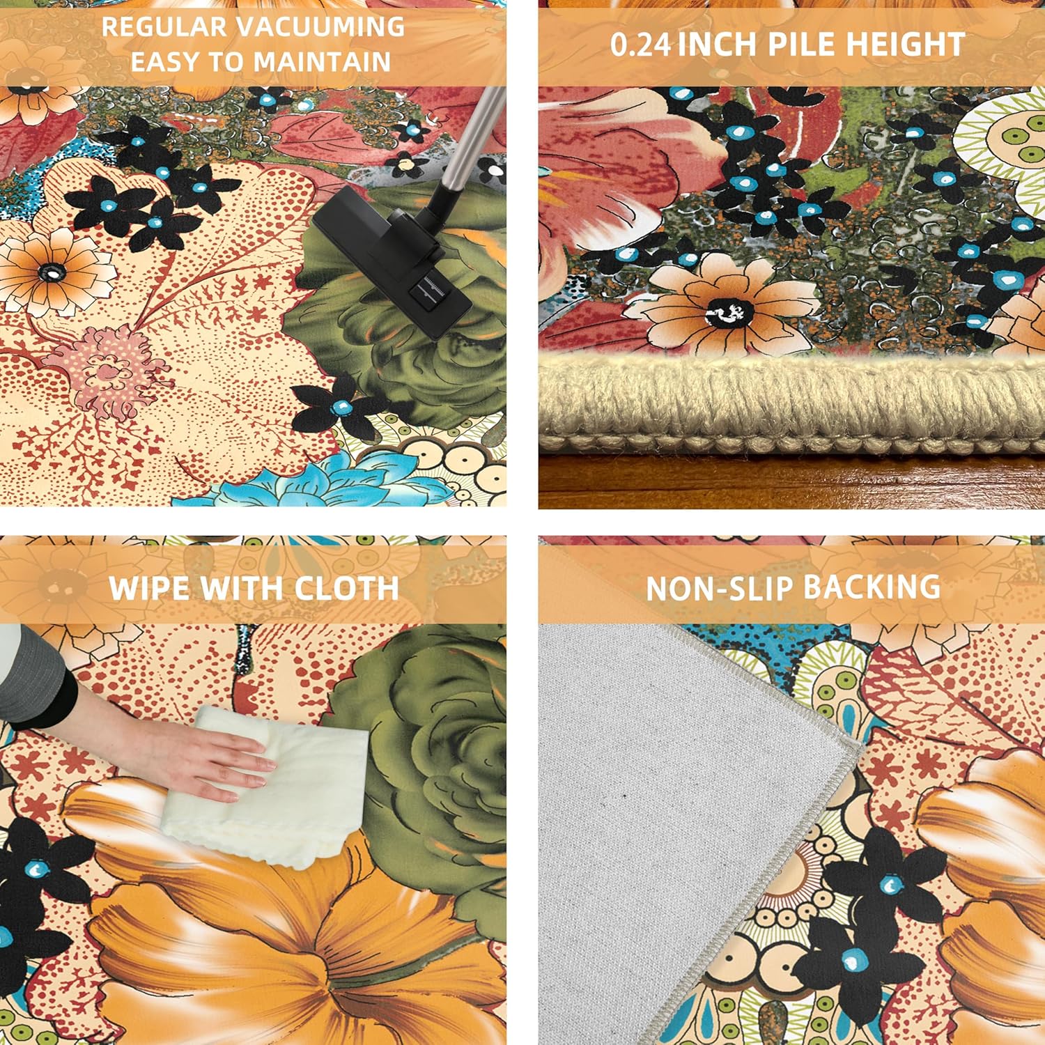 keensoft Alfombra de área floral colorida de 2 x 3 pies, tapete retro de flores bohemias, antideslizantes, lavables a máquina, alfombras pequeñas,