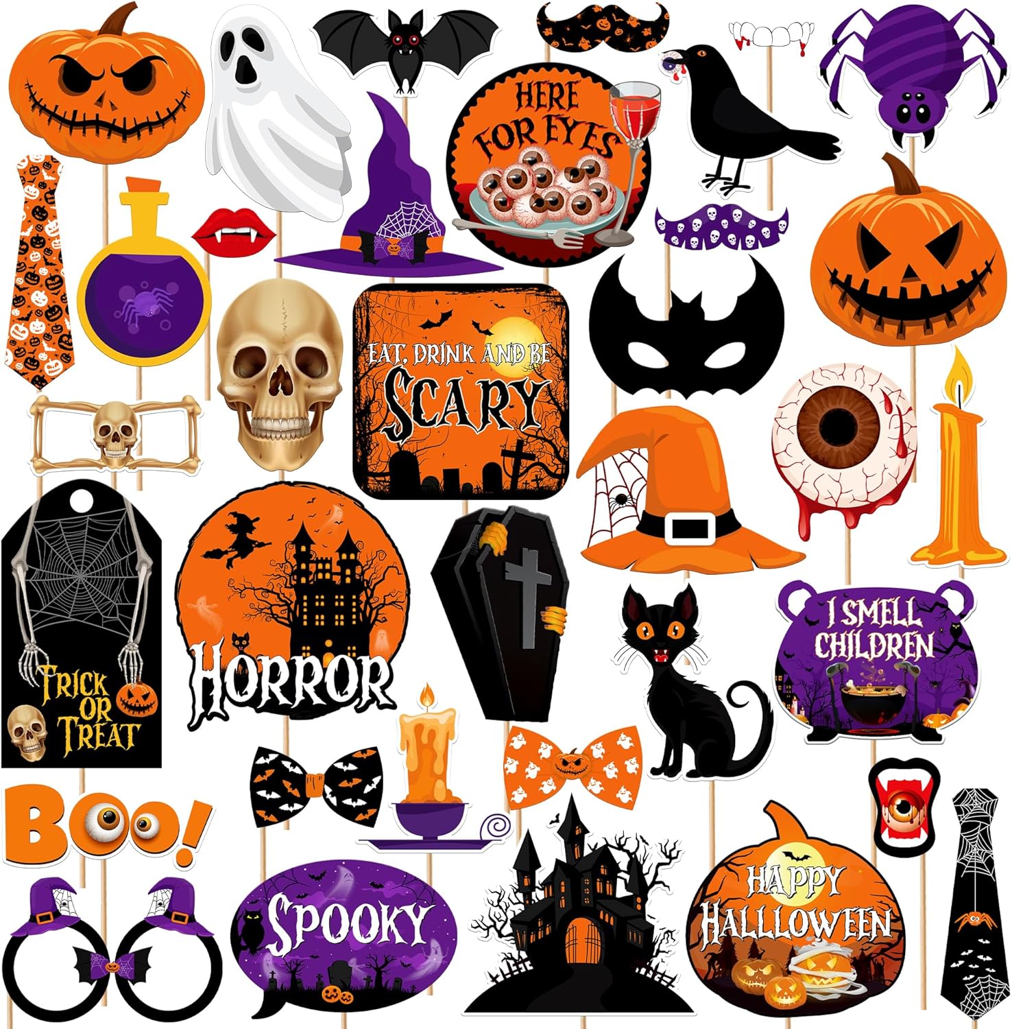 KatchOn, Accesorios aterradores para cabina de fotos de Halloween, paquete enorme de 36  Accesorios para fotos de Halloween  Accesorios de cabina de