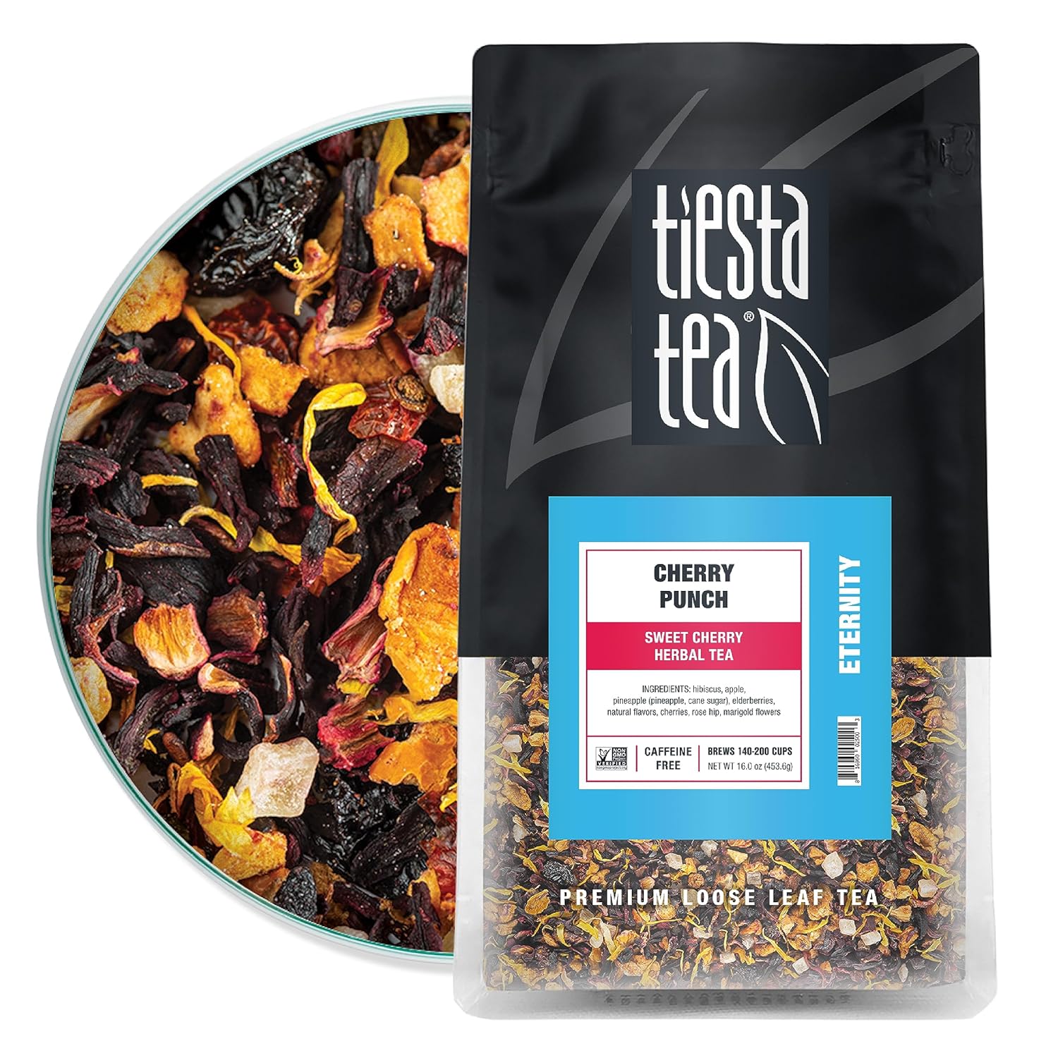 Tiesta Tea – Cherry Punch  Hoja suelta  Té de hierbas de cereza dulce  Mezcla premium  Mezcla de frutas sin cafeína  Caliente o helado hasta 200
