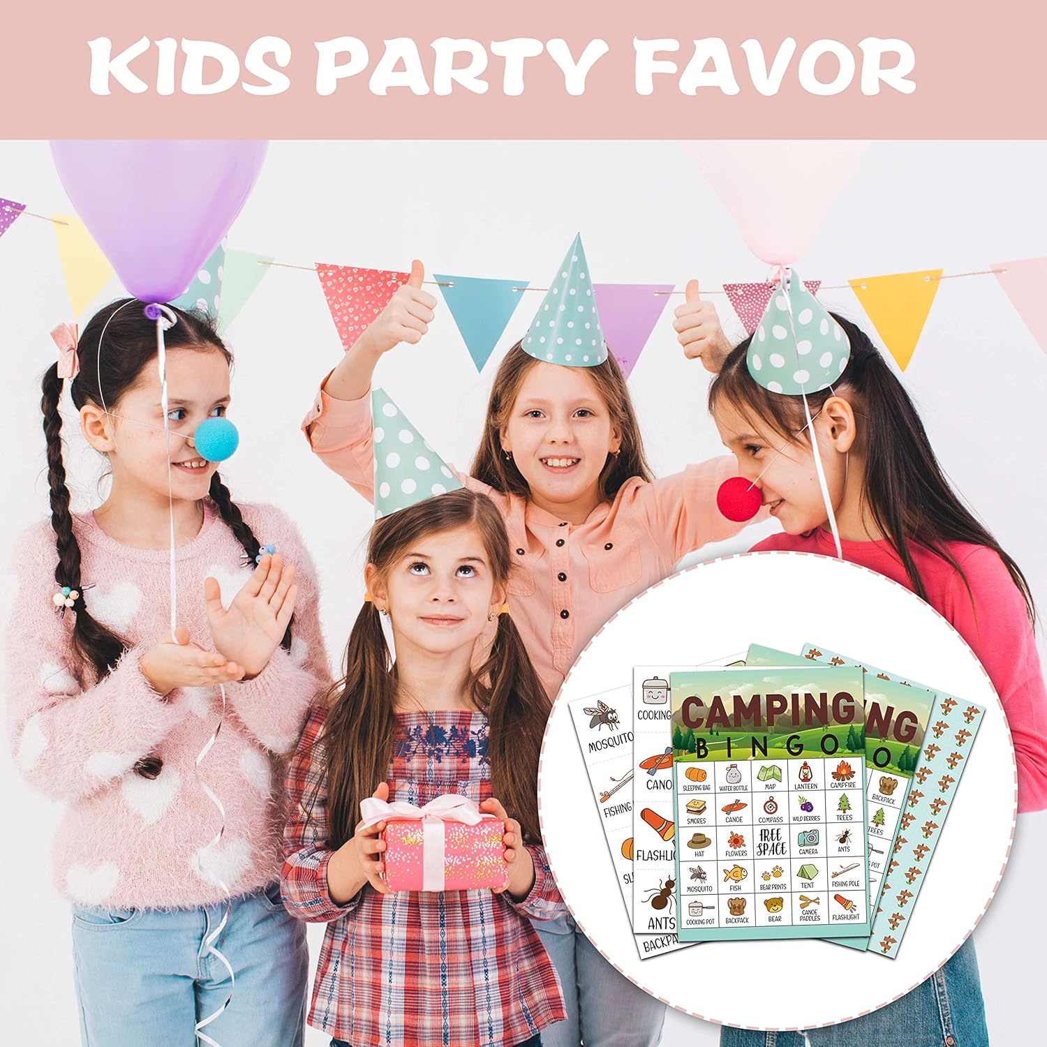 Juego de bingo de campamento, juegos de fiesta temática de bosque de acuarela con 24 jugadores, excursión de campo, actividades escolares,