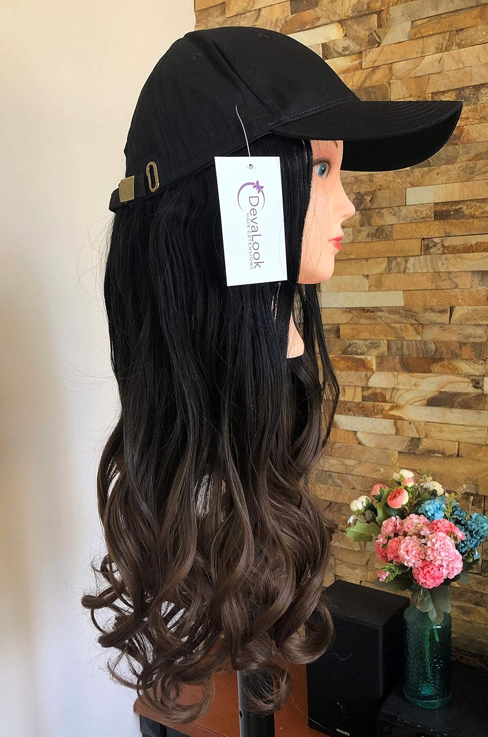 DevaLook Peluca con cabello sintético de gorra de béisbol de 20, 22 y 25 pulgadas