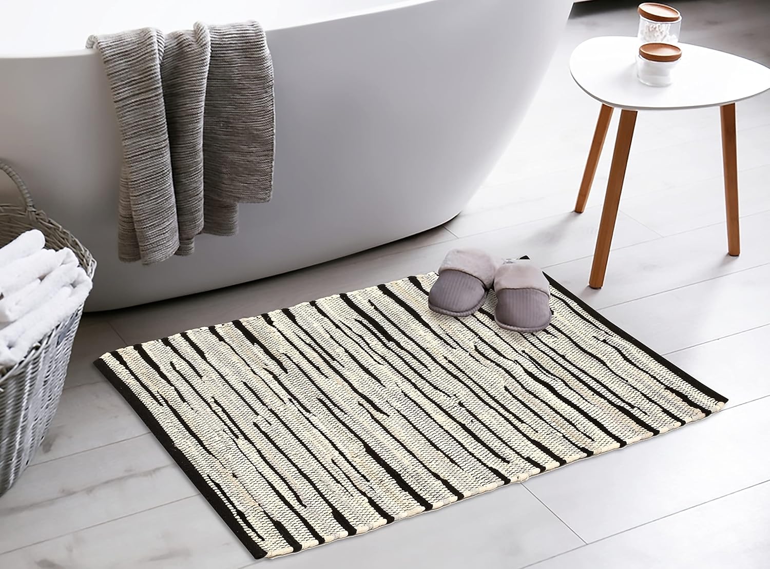 Bedding Craft Alfombra tejida a mano de Chindi tonal 24×36 pulgadas, rectangular, reversible, alfombra de algodón trenzada de granja, color gris