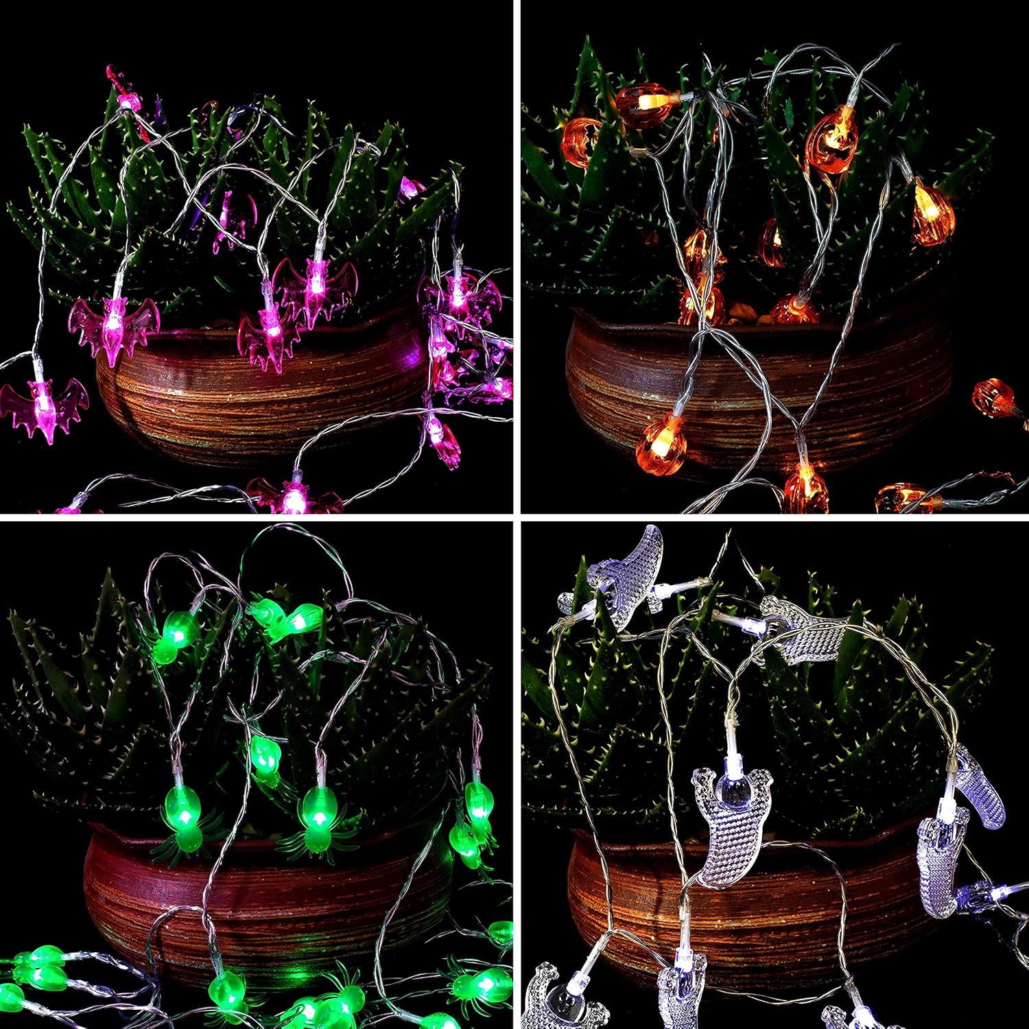 JOYIN Decoraciones de luces de Halloween, juego de 4 tiras de luces a pilas (calabaza murciélago fantasma araña) con temporizador, 4 x 15 pies, 8