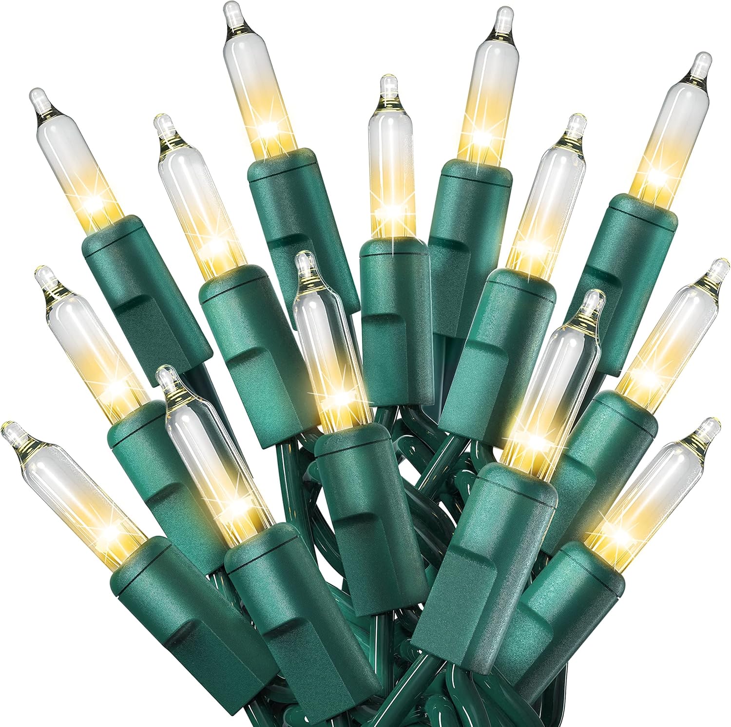 PREXTEX Luces de Navidad (40 pies, 200 luces), luces blancas transparentes para árbol de Navidad con cable verde, tira de luces para interiores y