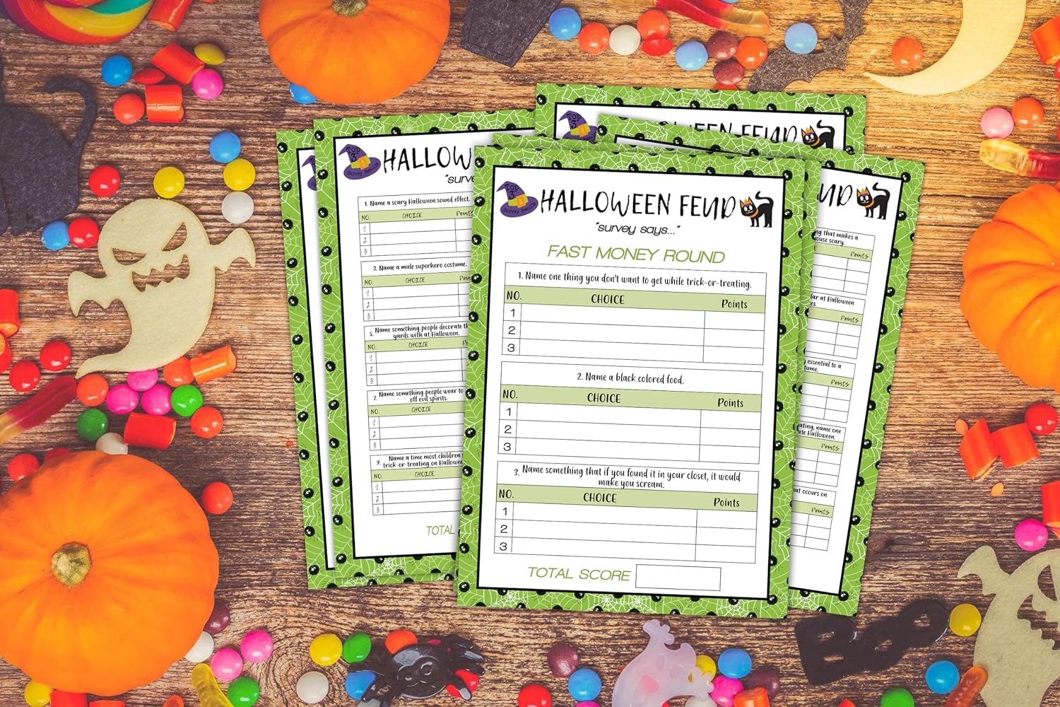 Prueba de peleas amigable para Halloween, juegos amistosos, actividad familiar, juegos familiares para noche de juegos, 30 tarjetas de feudo + 3