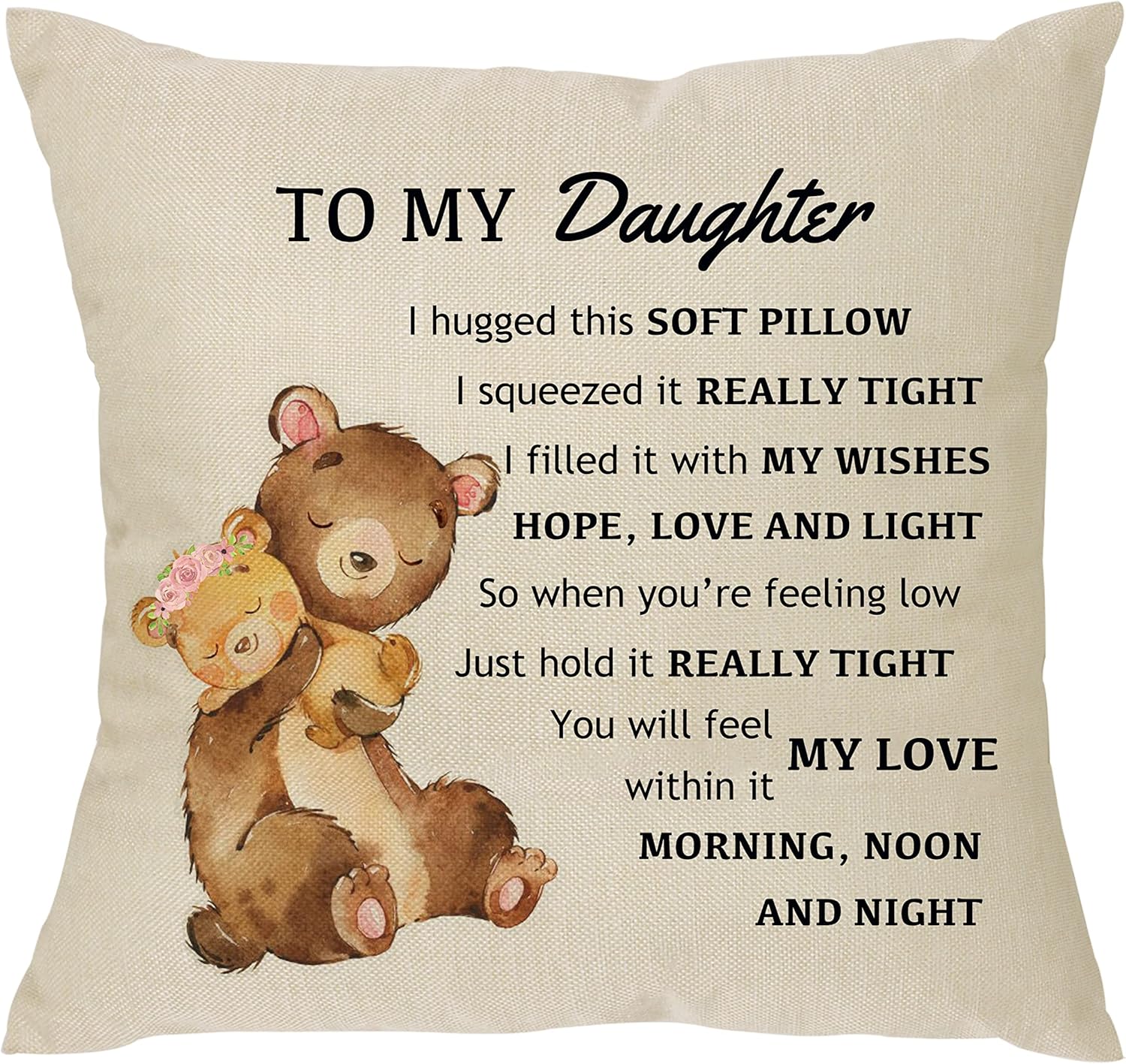 Funda de almohada para regalo con texto en inglés “To My Daughter”, divertida funda de almohada para hija, para cumpleaños, Navidad, graduación,