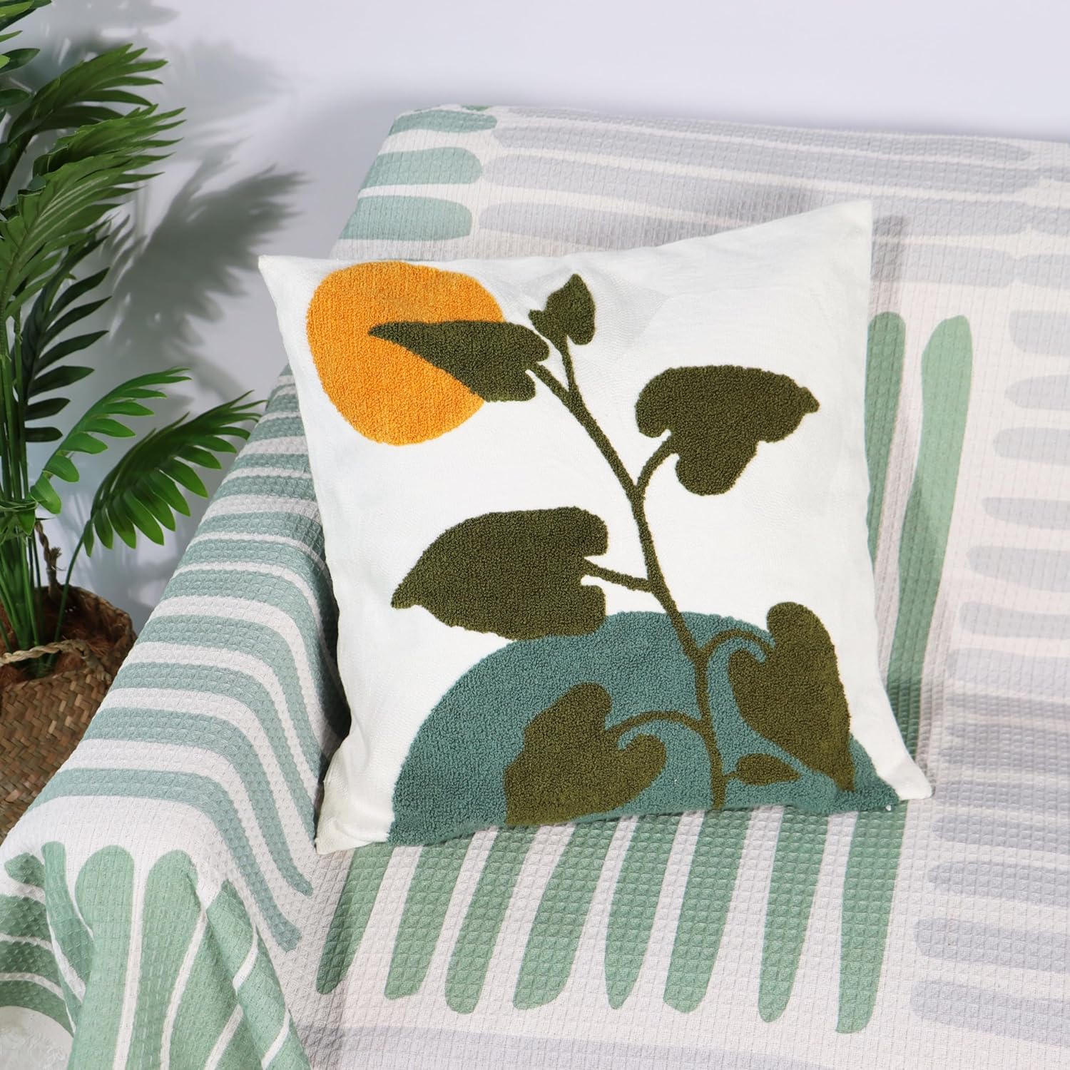 JIABOLANG Juego de 2 fundas de almohada abstractas bohemias de 18 x 18 pulgadas para sofá, sala de estar, funda de cojín geométrica floral tejida,