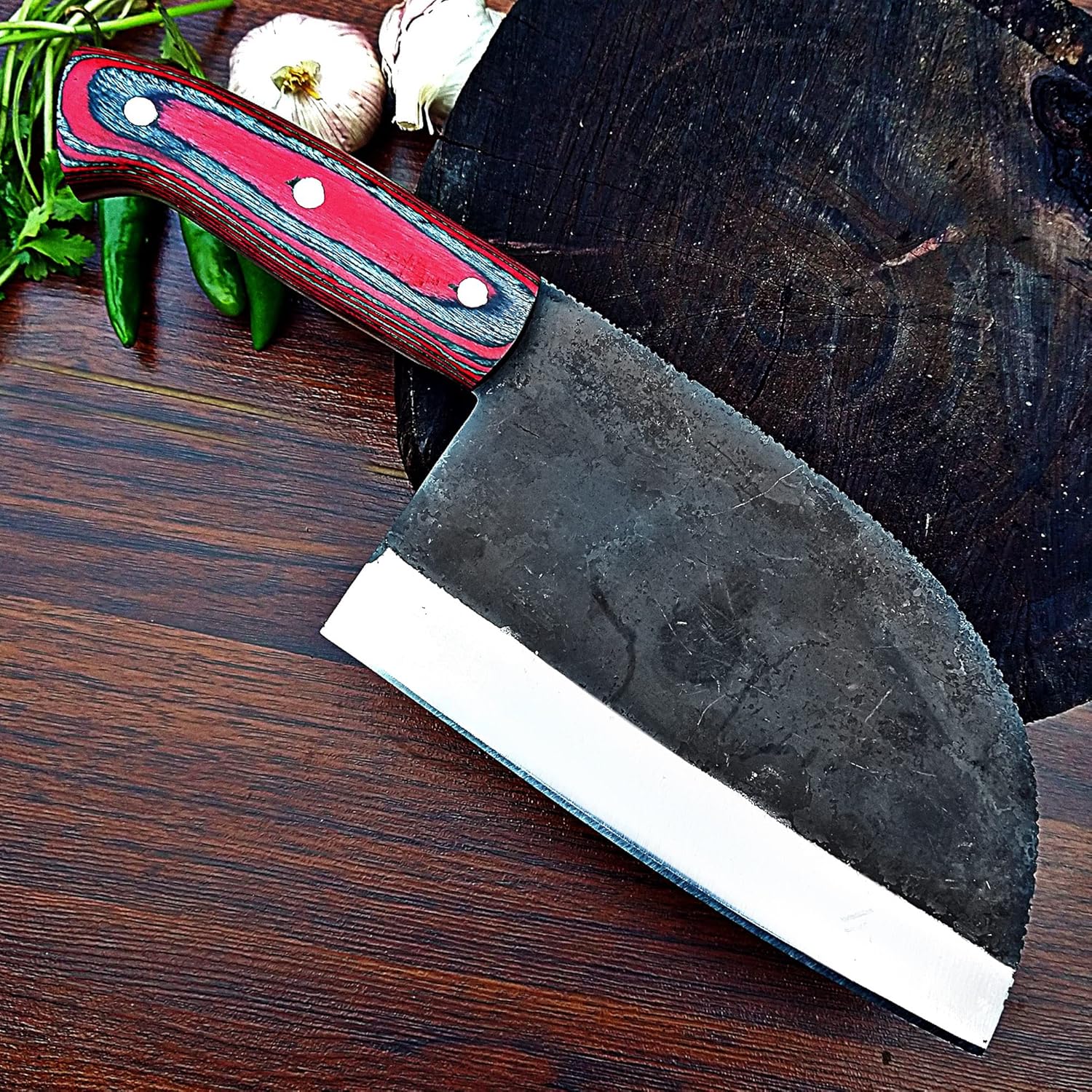 ColdLand – Cuchillo de carnicero de alto carbono, cuchillo de carnicero forjado a mano, cuchillo de cortar verduras con funda de cuero para cocina,