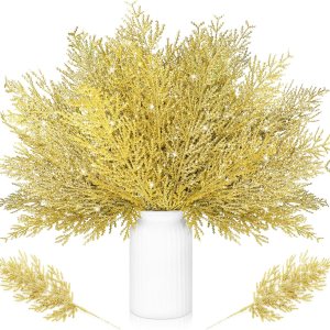 Sinmoe 80 agujas de pino artificial grandes de Navidad con purpurina, ramas de pino artificiales de 14 pulgadas, tallos de vegetación artificiales, Sinmoe 80 agujas de pino artificial grandes de Navidad con purpurina, ramas de pino artificiales de 14 pulgadas, tallos de vegetación artificiales,