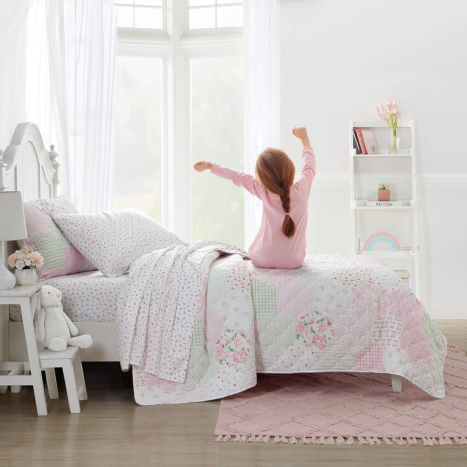 Laura Ashley Juego de edredón para niños, tamaño individual, ropa de cama reversible para niños con fundas a juego, ideal para juego de ropa de cama