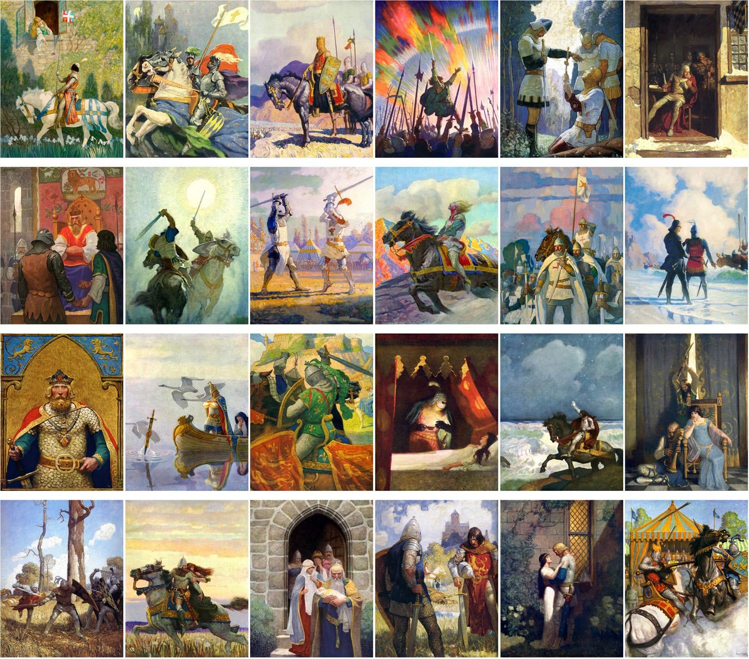 Newell Convers Wyeth – Postales vintage (24 unidades), diseño de caballero princesa, cuentos medievales, ilustración de libro vintage
