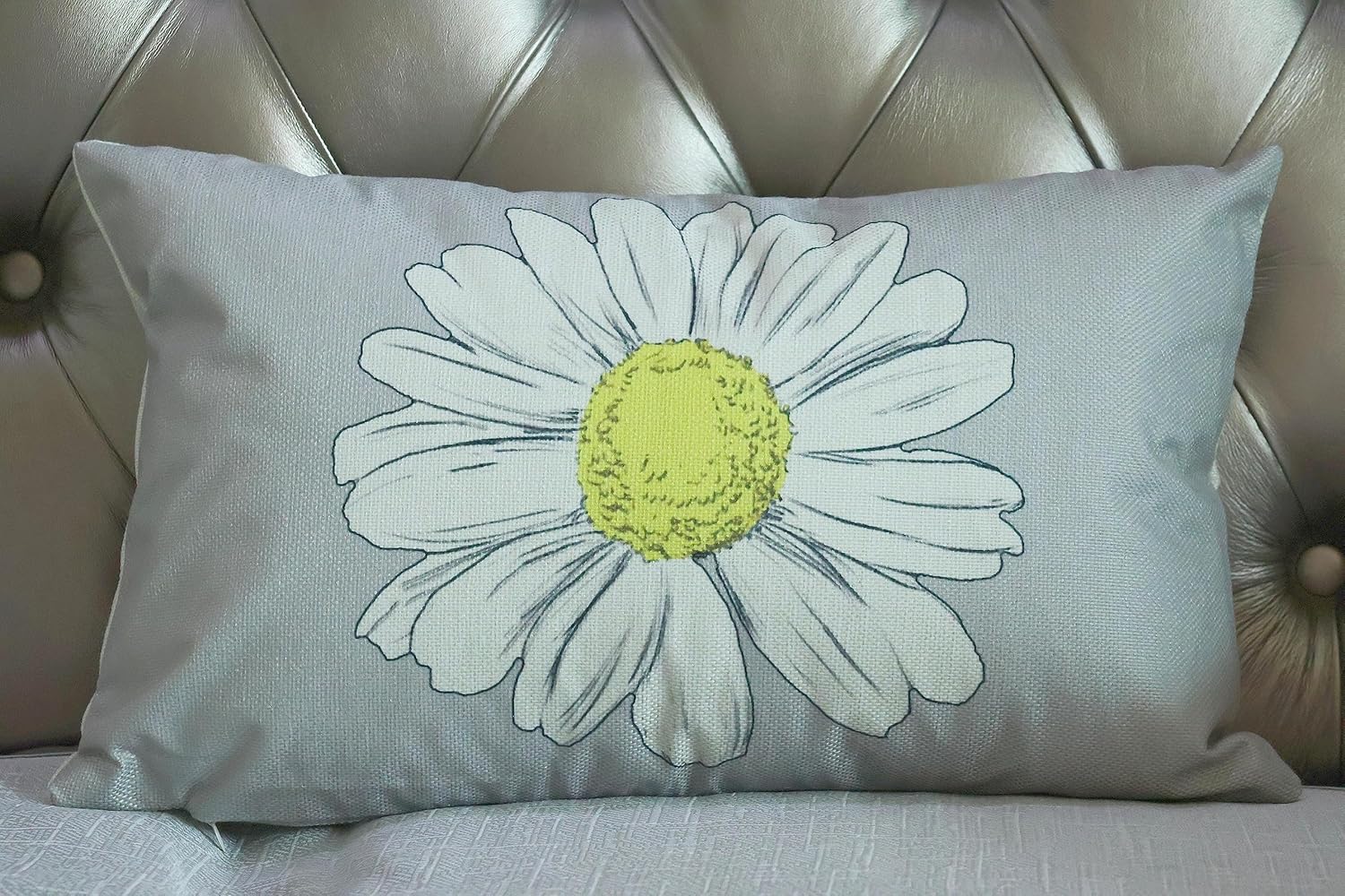 AMZ-NATURALIFE Juego de 2 fundas de almohada lumbar de verano de 12 x 20 pulgadas, color gris, amarillo, margarita, flores, sol, decoración del