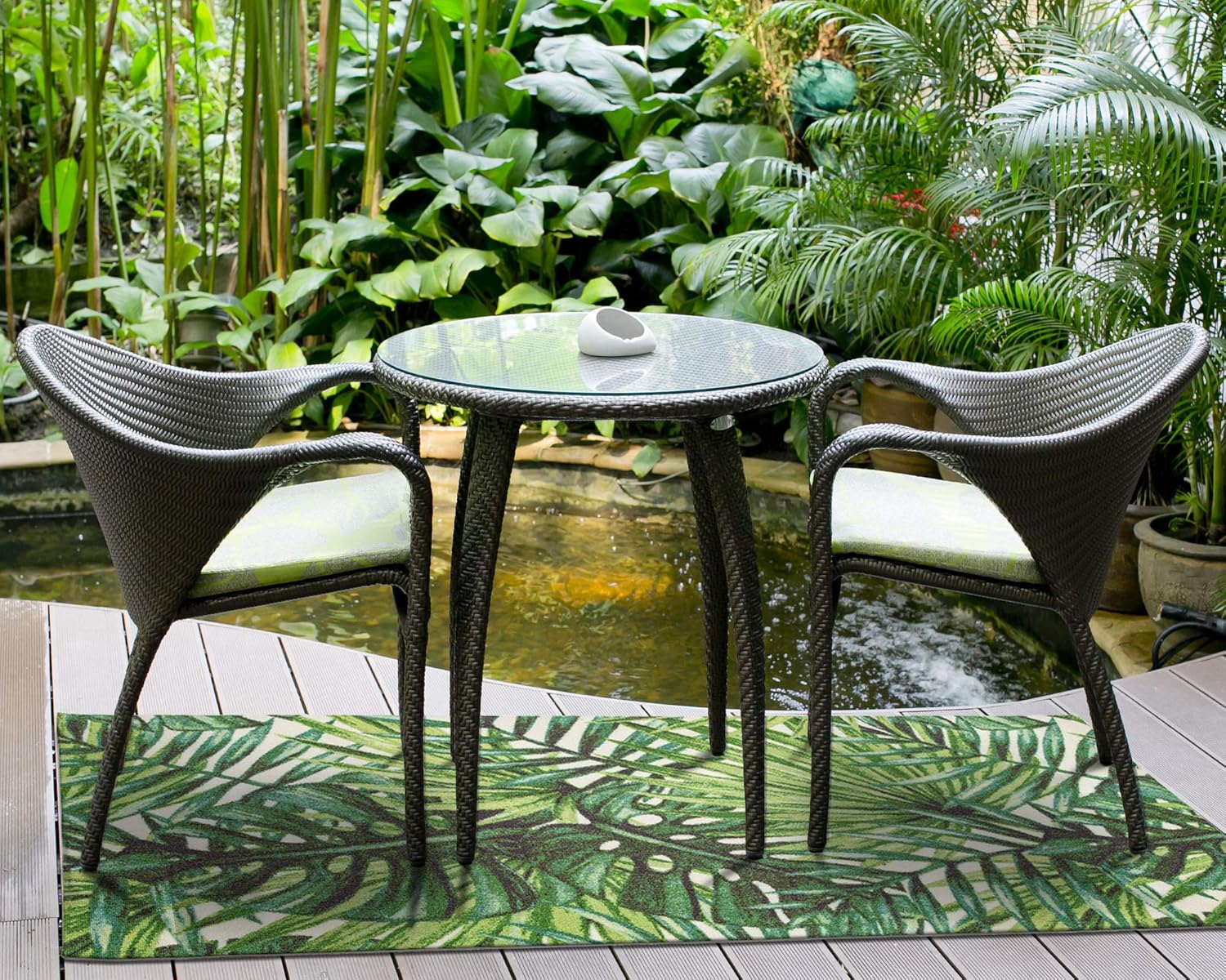 DECOMALL Alfombras de exterior para patio, terraza, porche, balcón, patio trasero, plantas tropicales, hoja de palmera, 3 pies 6 pulgadas x 5 pies 6