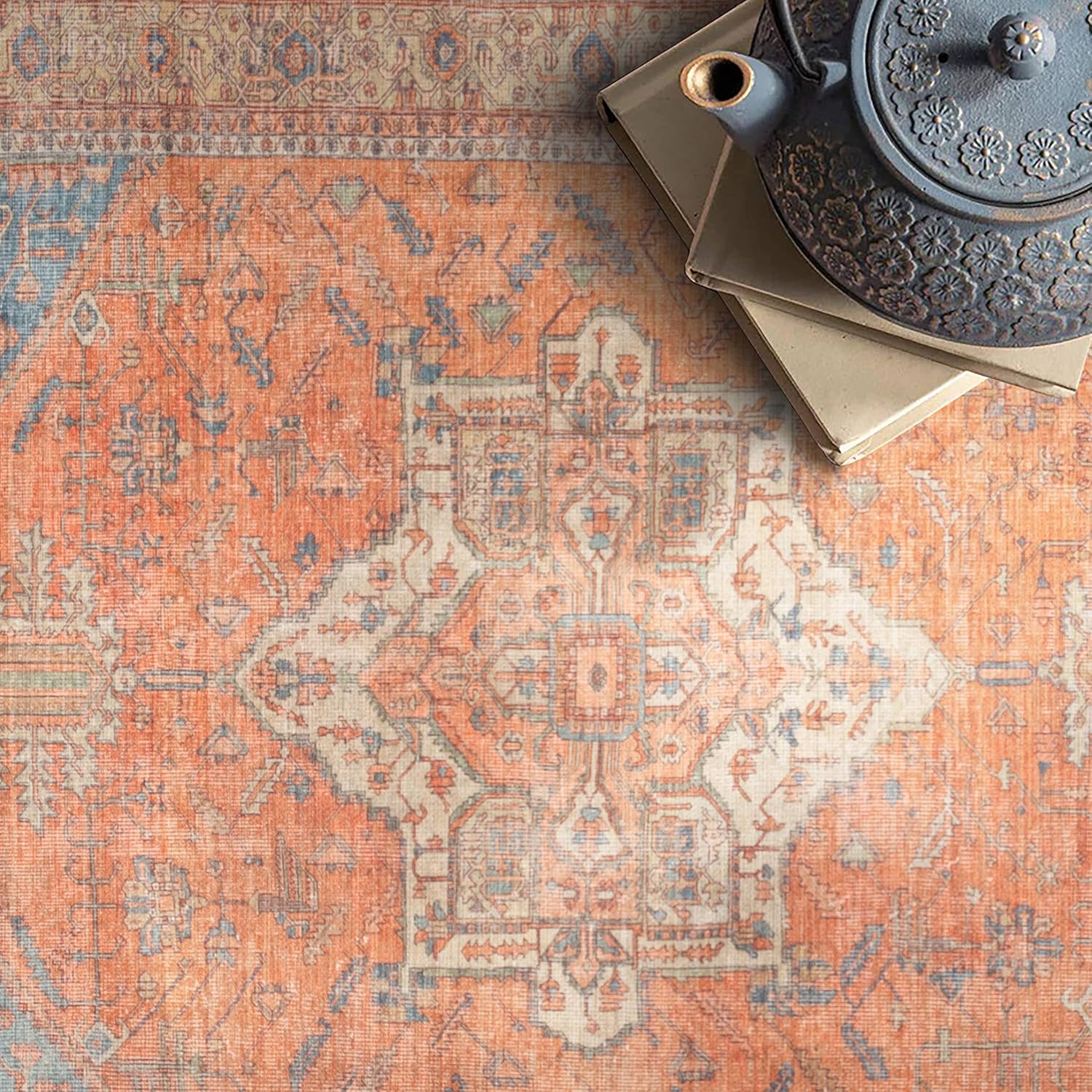 GLN Rugs Alfombra lavable a máquina, estilo vintage, persa, bohemio, estética, envejecida, parte trasera antideslizante, decoración del hogar para
