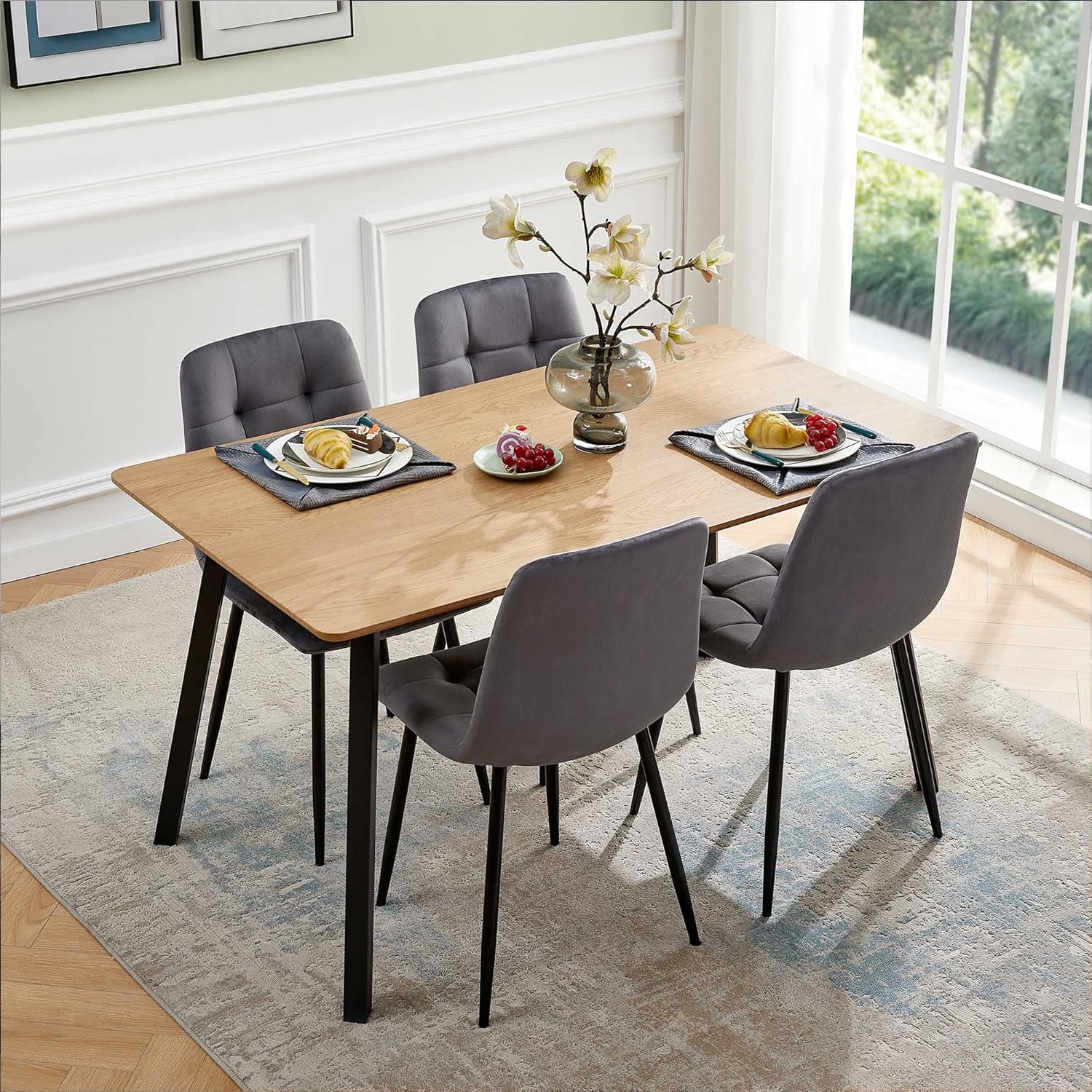 Homedot Mesa de comedor de 49 pulgadas para 4-6 personas, moderna mesa de cocina de madera sintética, mesa de comedor de MDF con marco de metal para