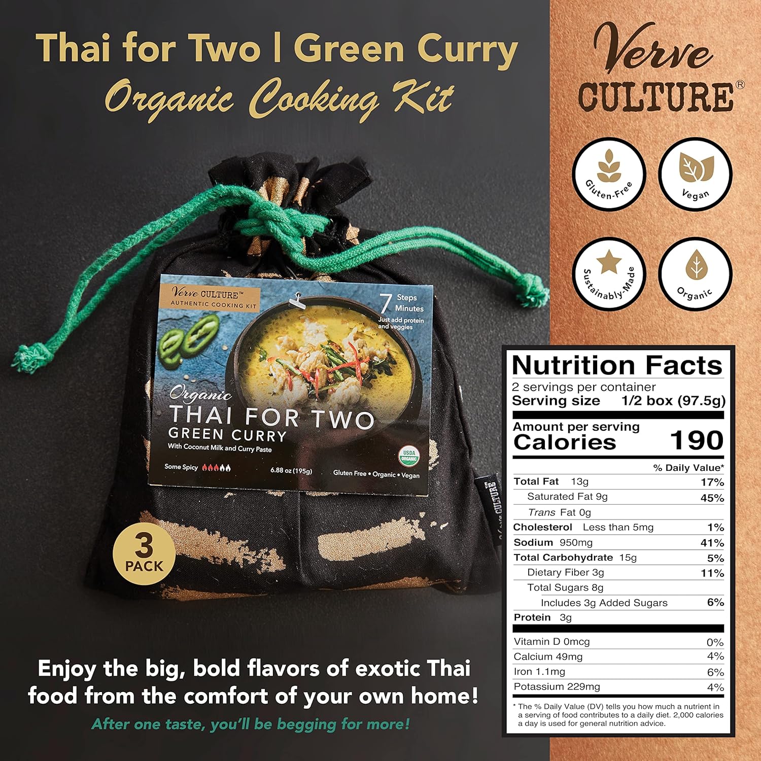 Verve CULTURE – Kit de cocina tailandés para dos  Kit de cocina de curry verde orgánico USDA  Auténtica cocina tailandesa  Juego de regalo de cocina