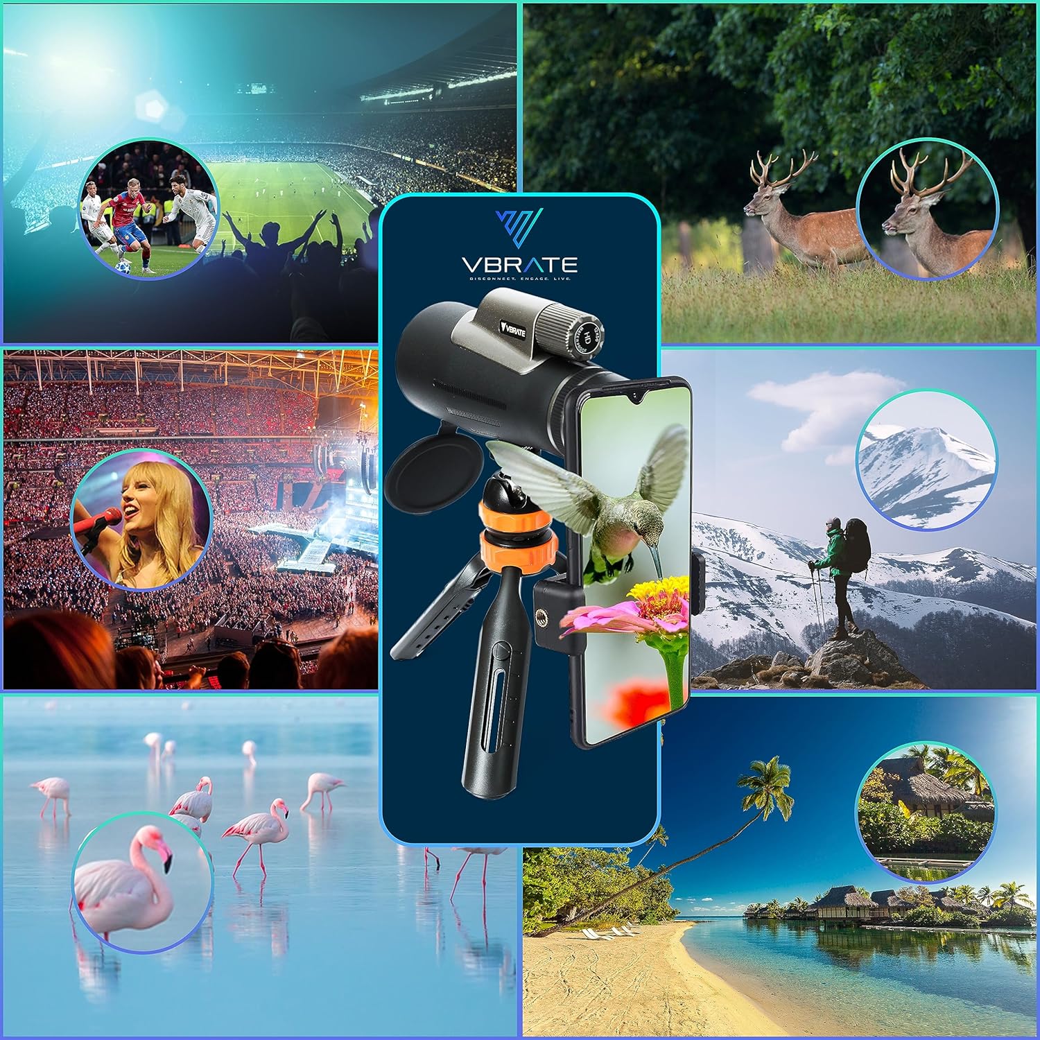 Telescopio monocular HD 12×56 monocular para adultos  Telescopio de bolsillo de largo alcance de alta potencia con adaptador para teléfono