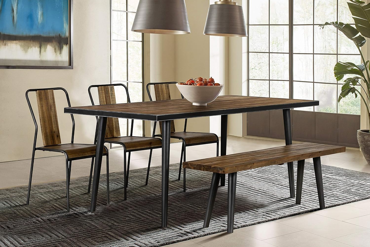 Cusco Acacia – Banco de mesa de comedor rústico para cocina, 55 pulgadas de ancho, antiguo