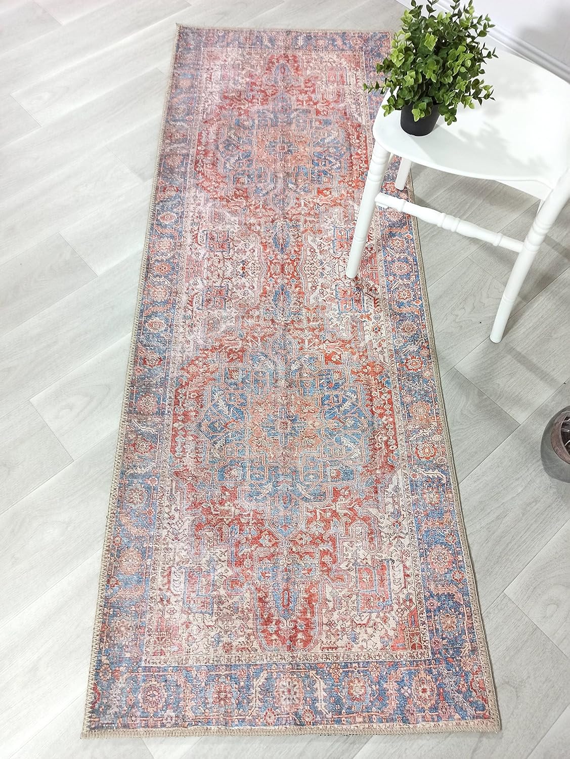 Fame Rugs Alfombras bohemias vintage para sala de estar, dormitorio, terracota, rojo, beige, azul cielo, 2 x 3 pies