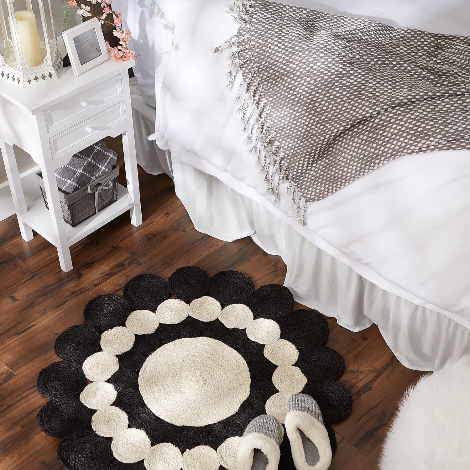 DII Woven Rug Collection – Alfombra trenzada de yute, 3 pies, redonda, color negro y blanco