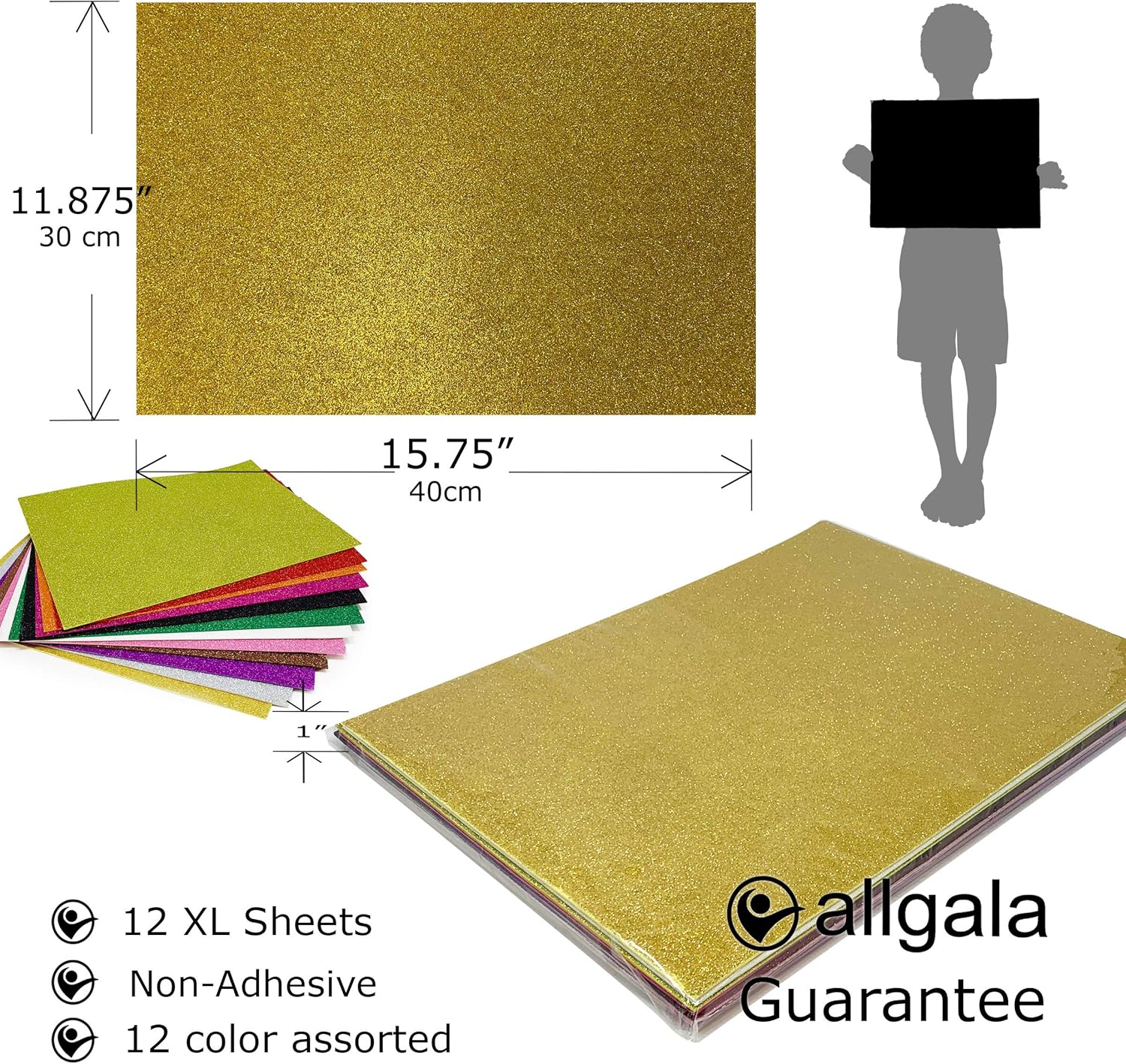 Allgala – Paquete de 12 hojas de espuma EVA con brillantina de 8 x 12 pulgadas, colores surtidos, perfecto para proyectos de arte de niños y aulas o
