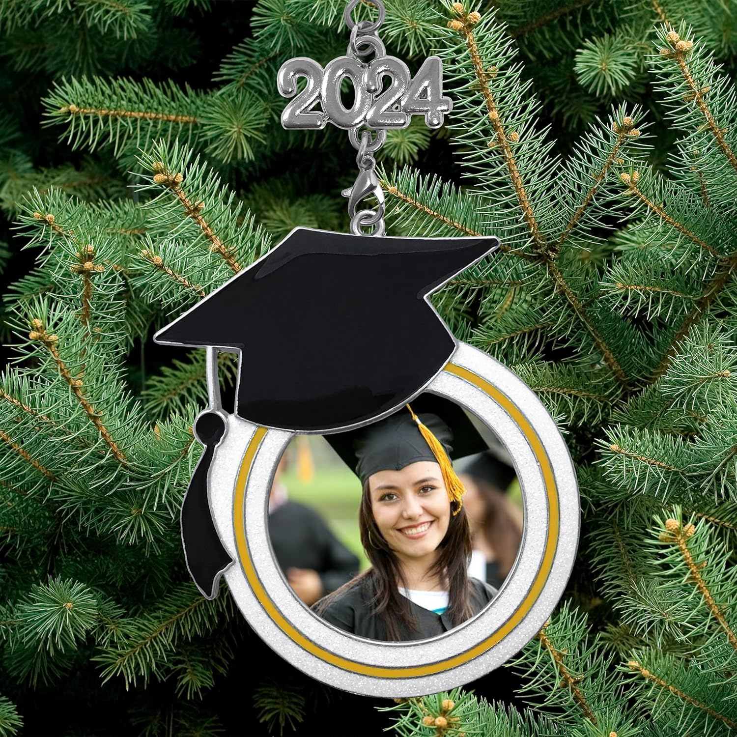 Adorno de fotos de Navidad de graduación para 2024 y 2023  Diseño de sombrero de graduación Felicitaciones para estudiantes de último año bolsas de