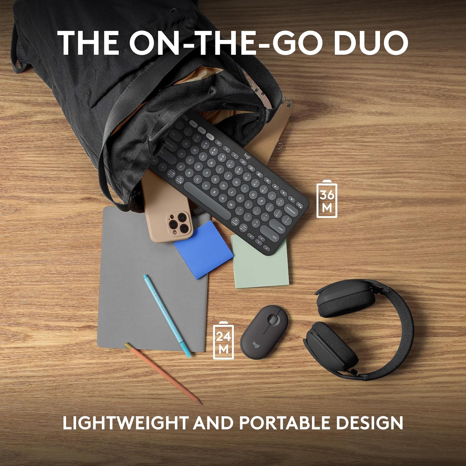Logitech Pebble 2 Combo, teclado y mouse inalámbricos, silencioso y portátil, personalizable, perno logi, Bluetooth, fácil de cambiar para Windows,