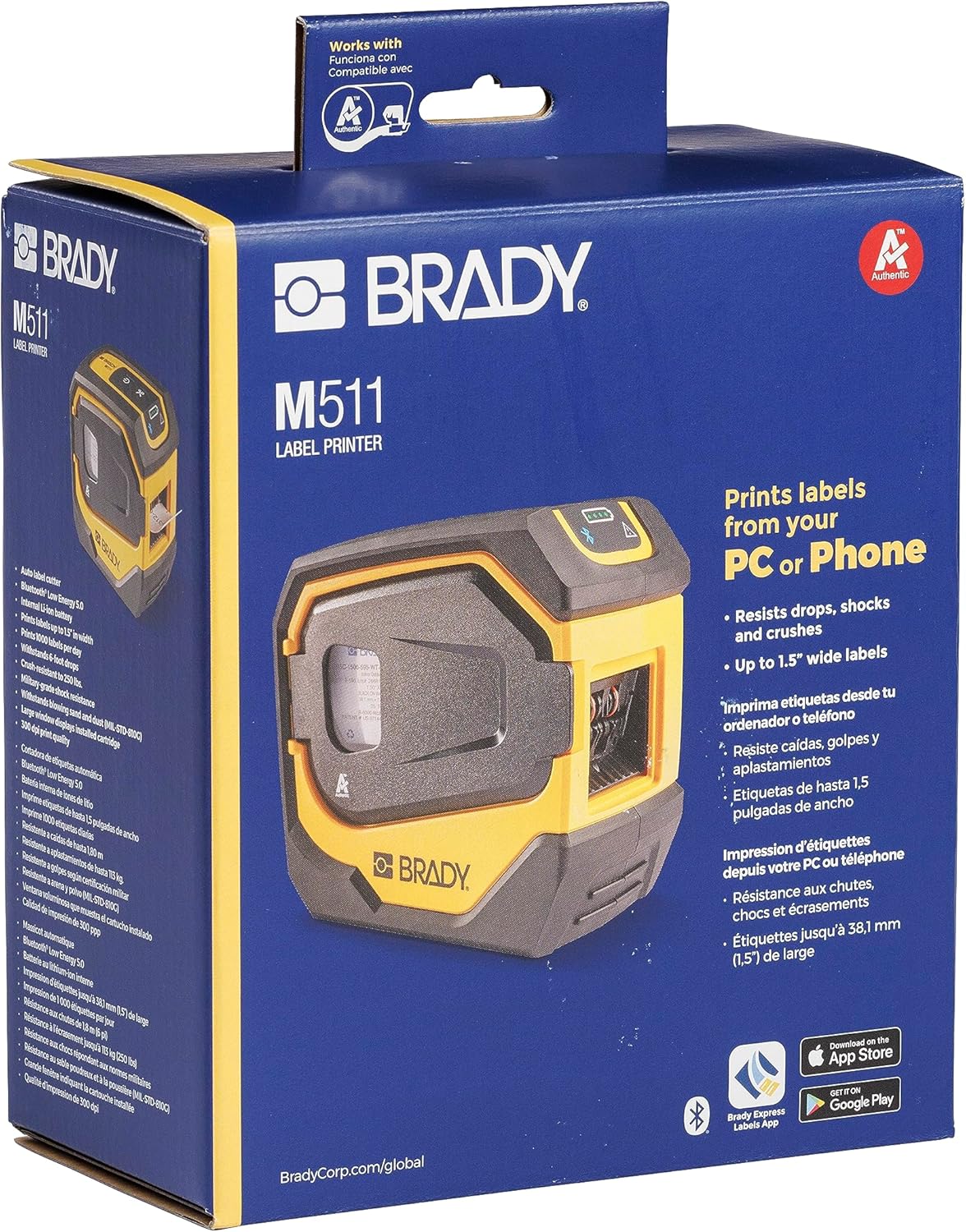 Brady Impresora de etiquetas industrial inalámbrica portátil M511, compatible con Bluetooth, batería de iones de litio, resistencia a los golpes de