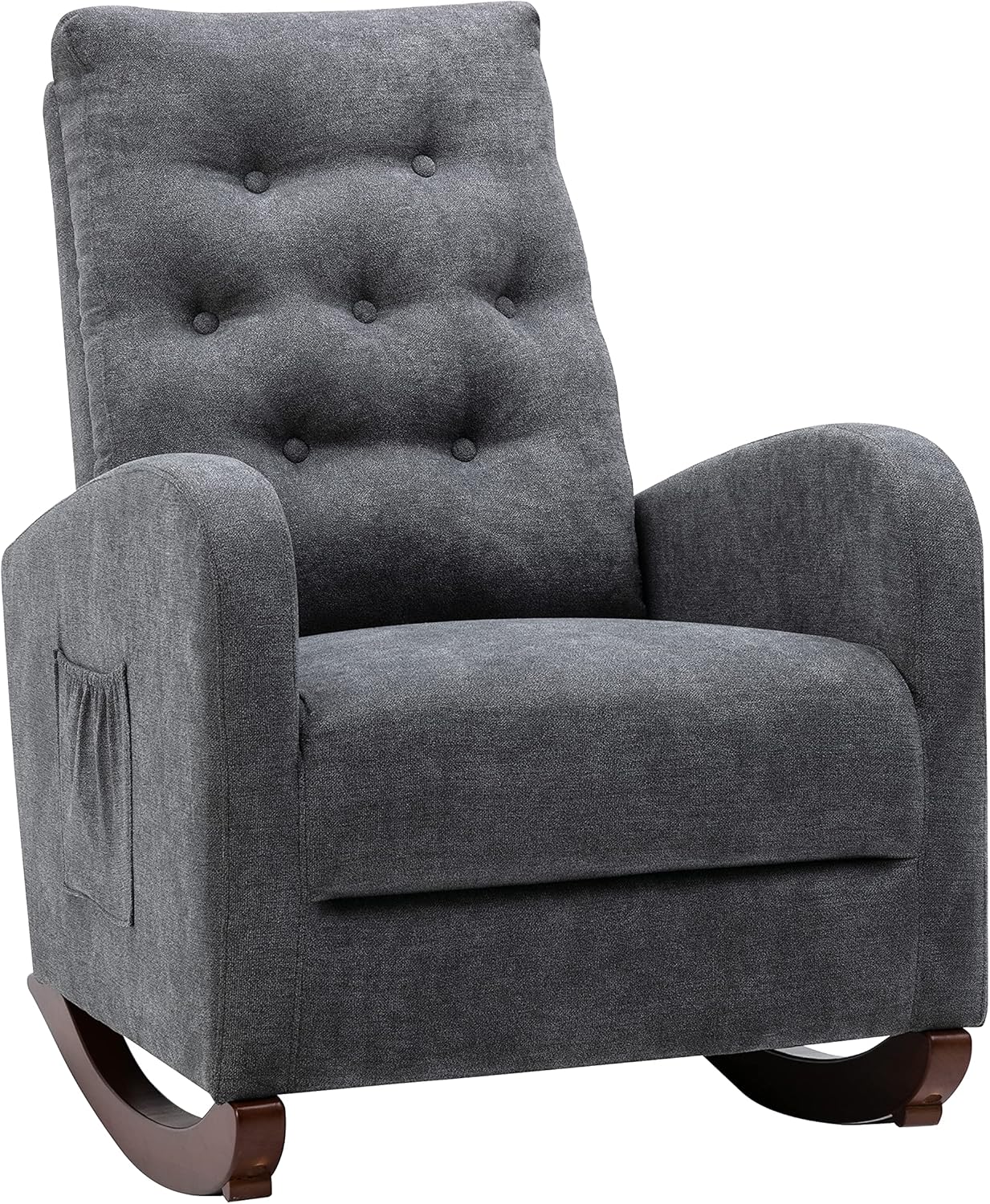 Silla mecedora para guardería, asiento tapizado de tela con respaldo alto y reposabrazos, ideal para lactancia, silla cómoda para sala de estar con