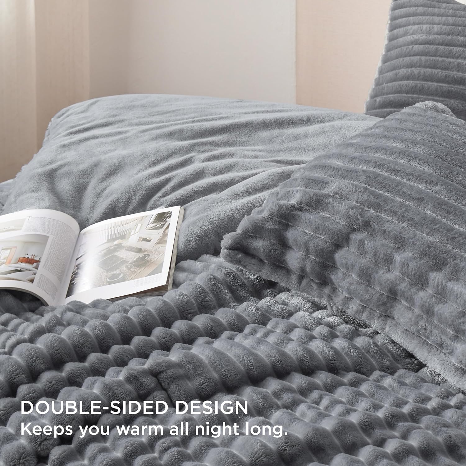 Bedsure Juego de edredón esponjoso tamaño King, edredón de piel sintética súper suave, tamaño King, color gris, juego de ropa de cama de forro polar
