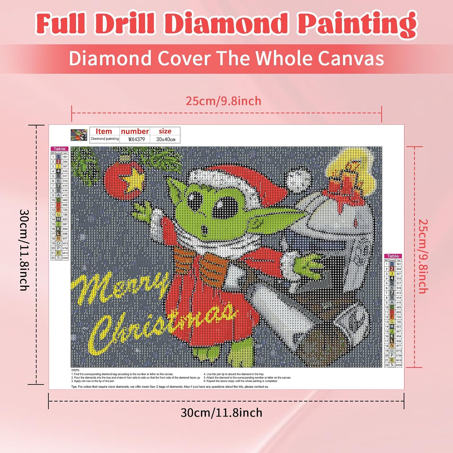 RICUVED Kits de pintura de diamantes para adultos, kits de arte de diamantes de Yoda de Navidad, taladro redondo completo, pintura de diamantes de