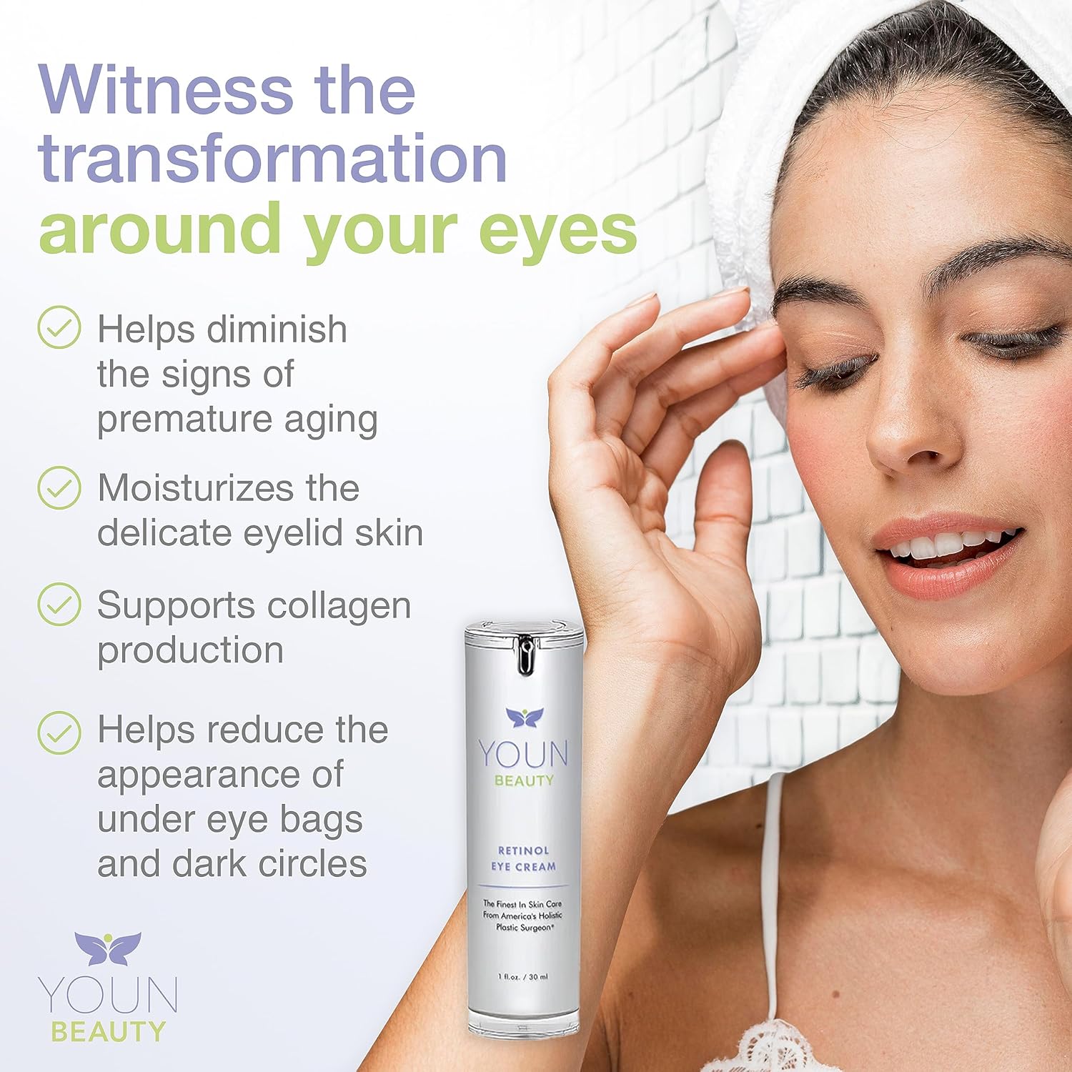 YOUN Beauty Crema de ojos Retinol por Holistic Plastic Surgeon Dr. Anthony Youn – Crema de ojos de noche sin parabenos con 1% de retinol y ácido