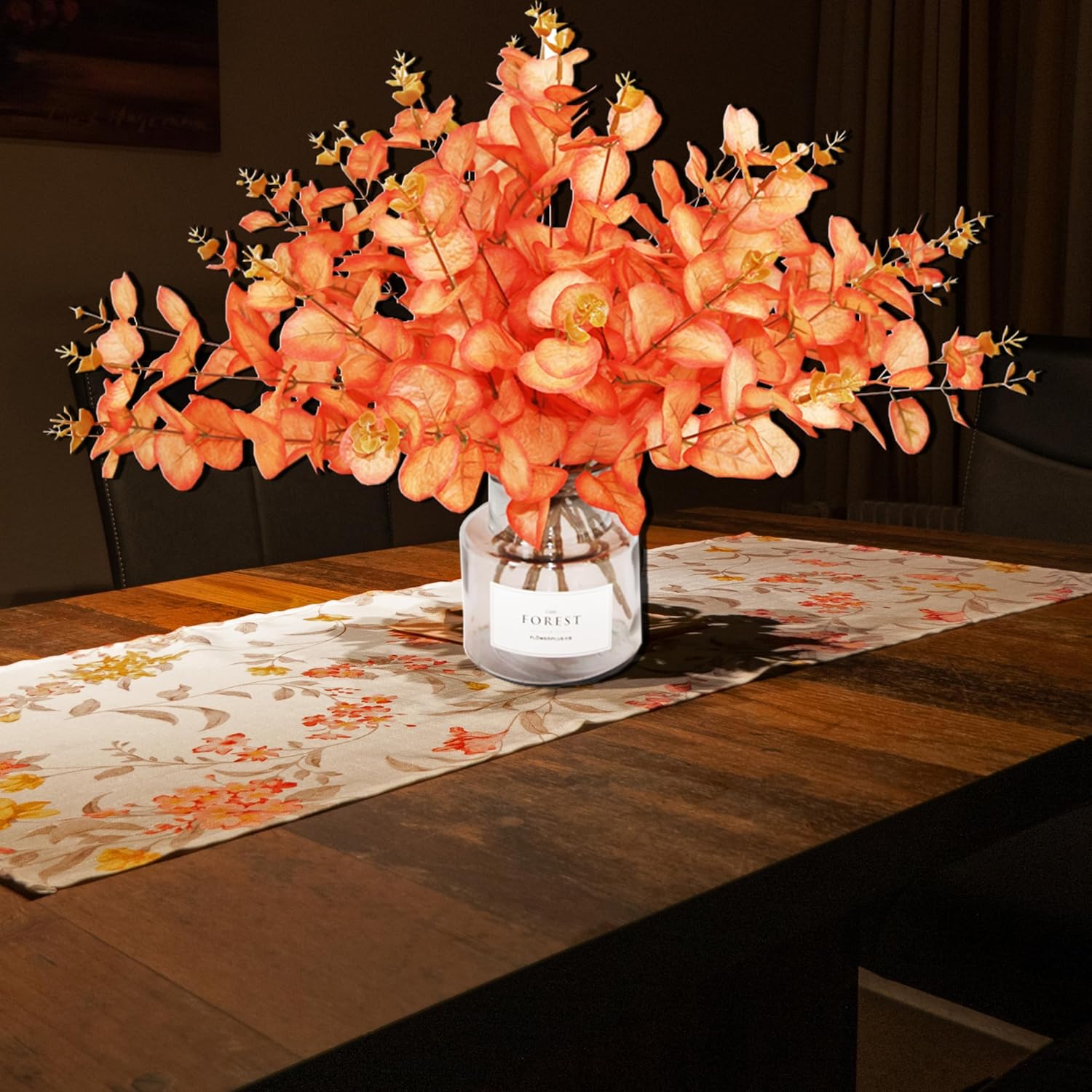 Tinsow Ramas de eucalipto artificiales, tallo de eucalipto sintético, tallos de otoño, Halloween, decoración del hogar (naranja rojizo, 10)