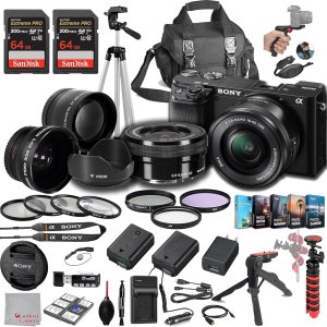 Sony Cámara sin espejo a6100 con lente de 0.630-1.969 in, memoria de velocidad extrema de 128 GB, lente gran angular .43 y 2X, funda, trípode, Sony Cámara sin espejo a6100 con lente de 0.630-1.969 in, memoria de velocidad extrema de 128 GB, lente gran angular .43 y 2X, funda, trípode,