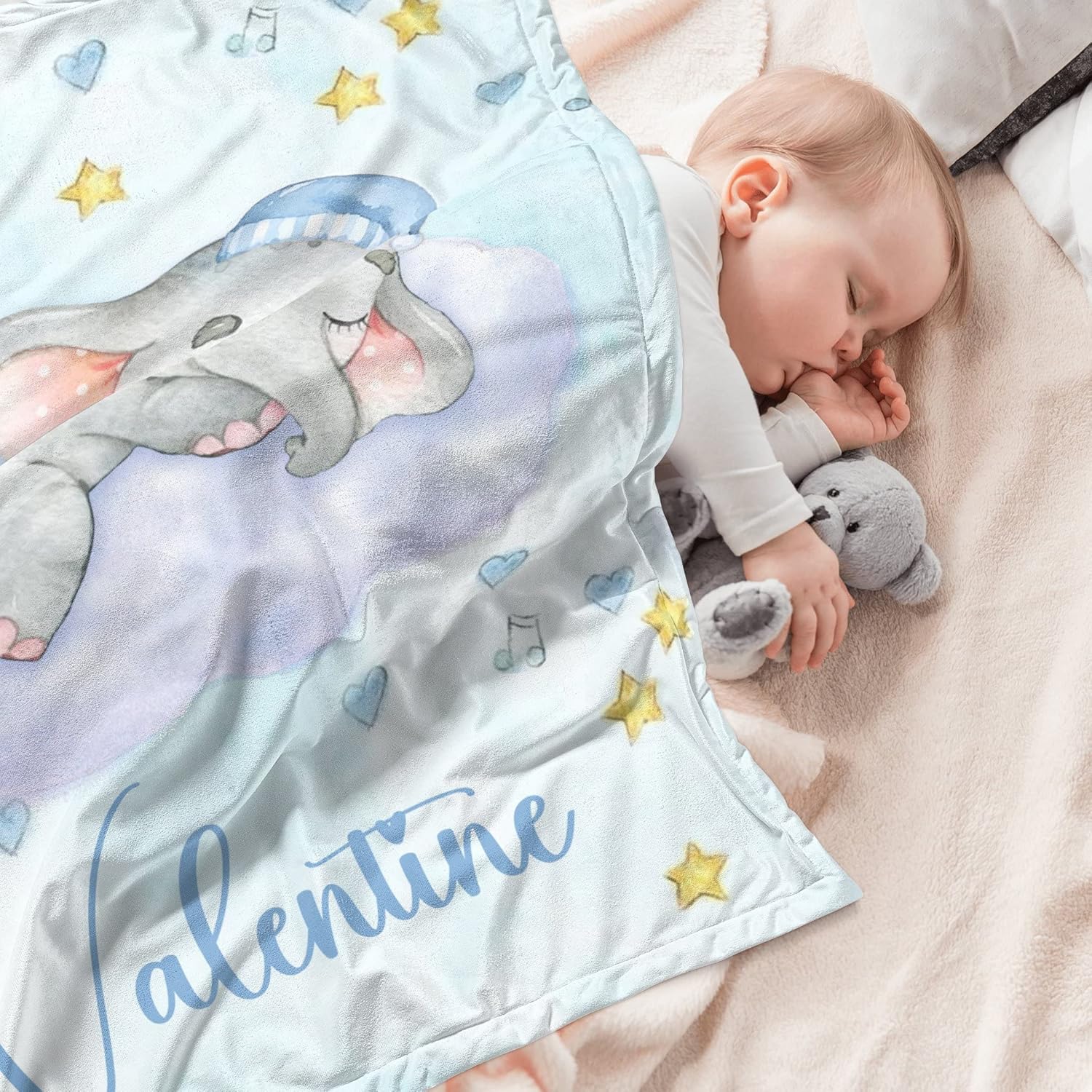 UJDUYSD Manta de bebé personalizada para niños, manta de bebé personalizada con nombre súper suave para niños, manta de elefante personalizada para