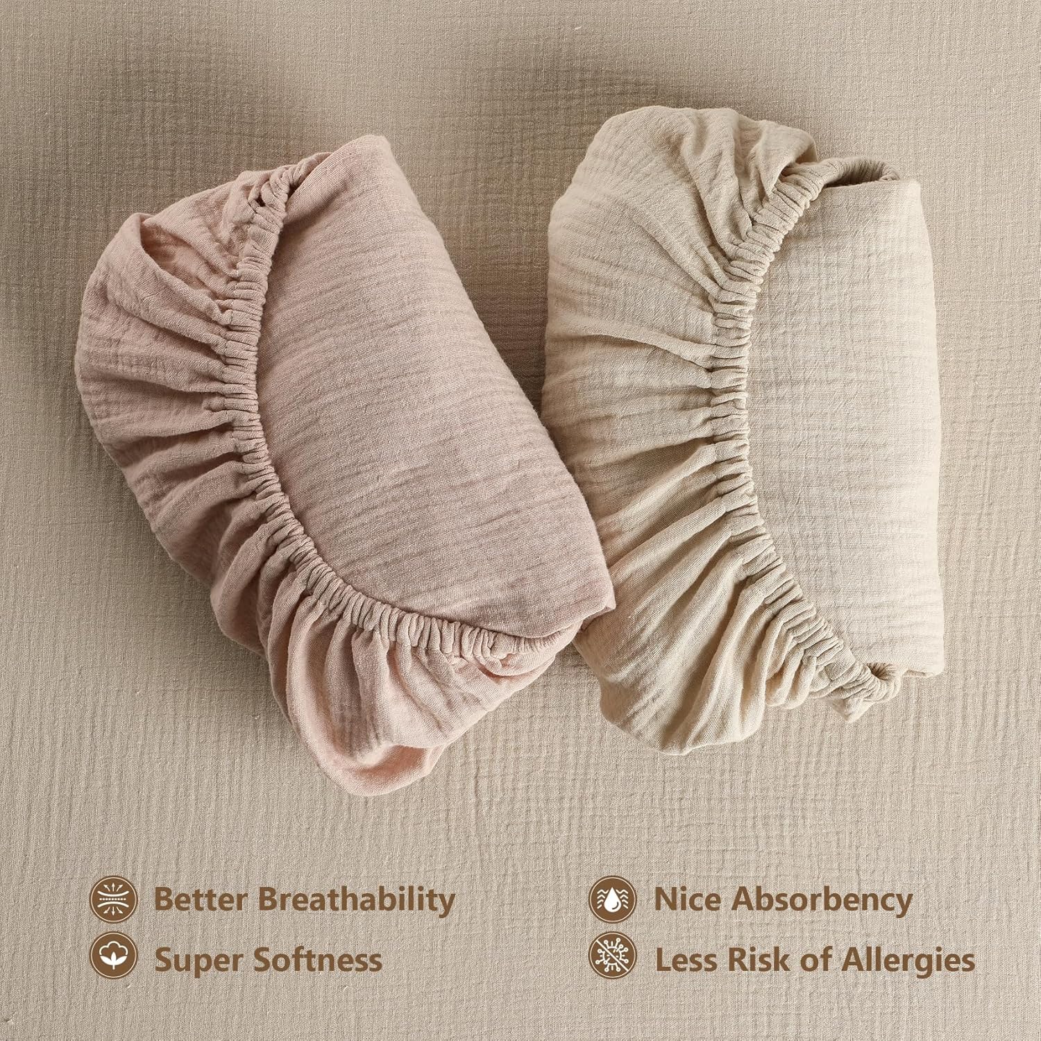 Paquete de 2 sábanas de muselina para cuna, sábana bajera elástica compatible con Graco Pack n Play, material suave y transpirable, niebla y rubor