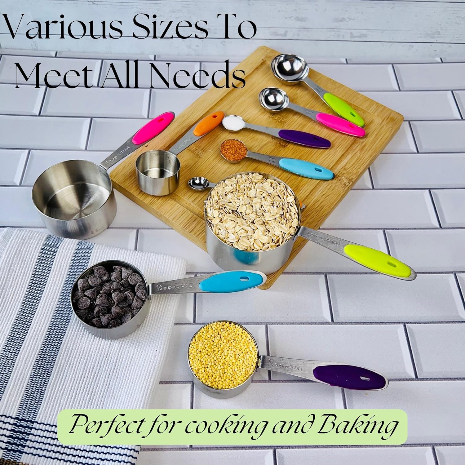 Juego de tazas y cucharas medidoras de acero inoxidable, 10 piezas más 15 recetas de libros electrónicos, 5 tazas medidoras y 5 cucharas medidoras