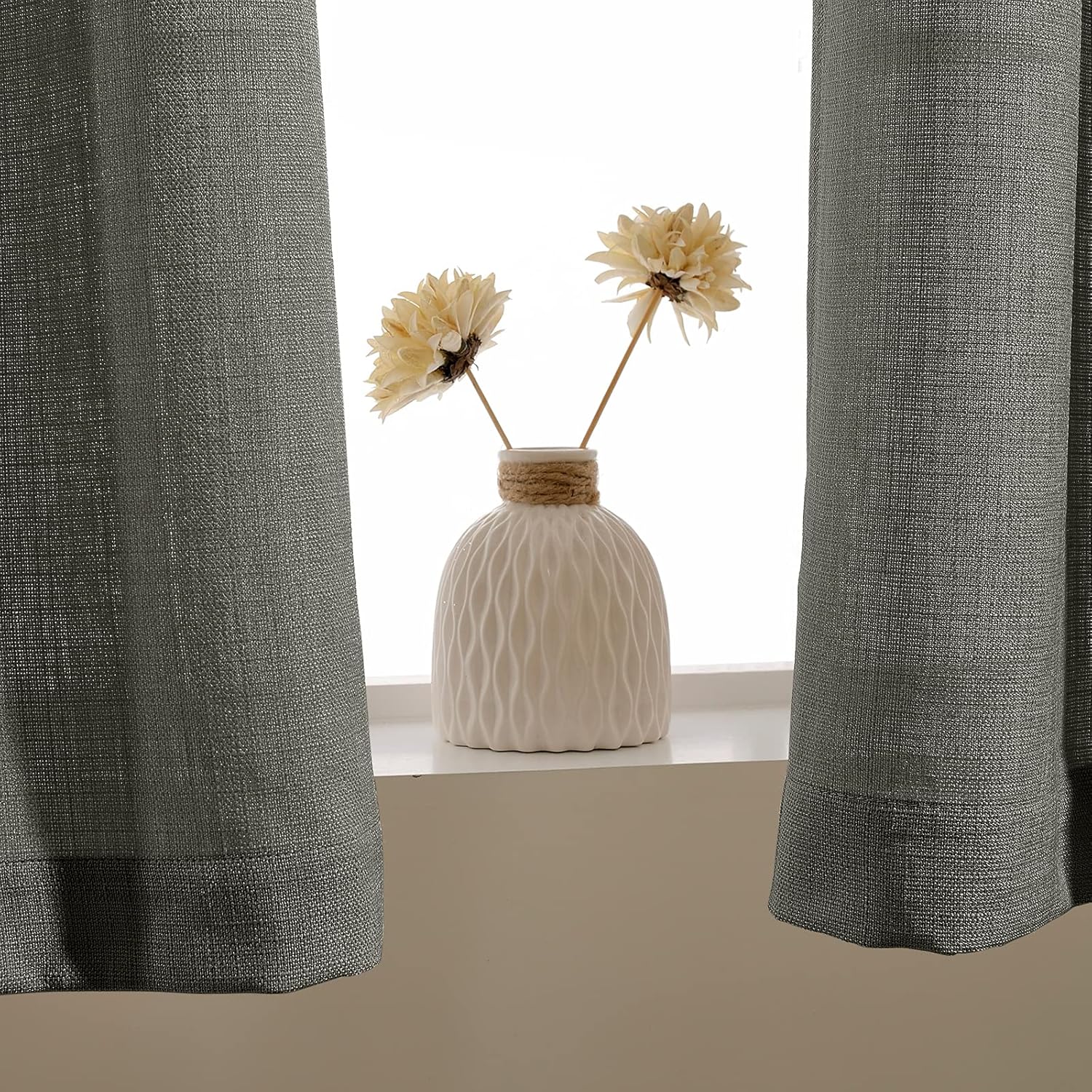 Vangao Cortinas grises de cocina de 36 pulgadas de largo, cortinas de café texturizadas, cortinas semitransparentes para baño, dormitorio, cortinas