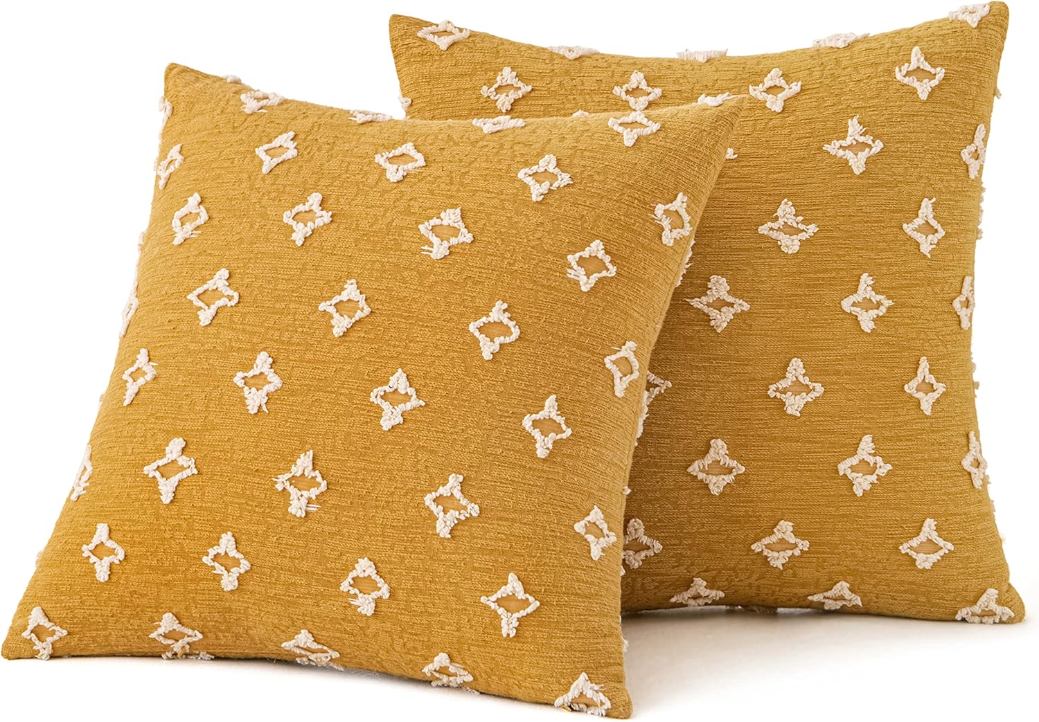 SWANCOCO Juego de 2 fundas de almohada decorativas de 20 x 20 pulgadas, fundas de almohada amarillas de jacquard con rombos bohemios, funda de cojín