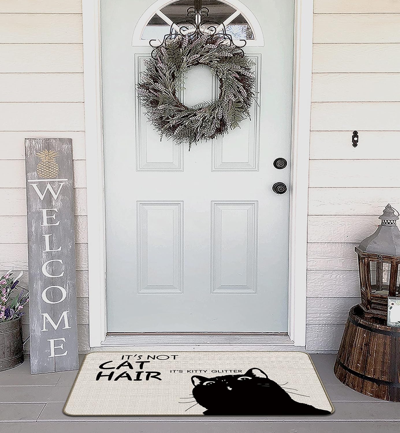 Tapete de regalo de gato negro, tapete de bienvenida antideslizante de 30 x 17 pulgadas, tapete para puerta de gato, decoración de gato negro para